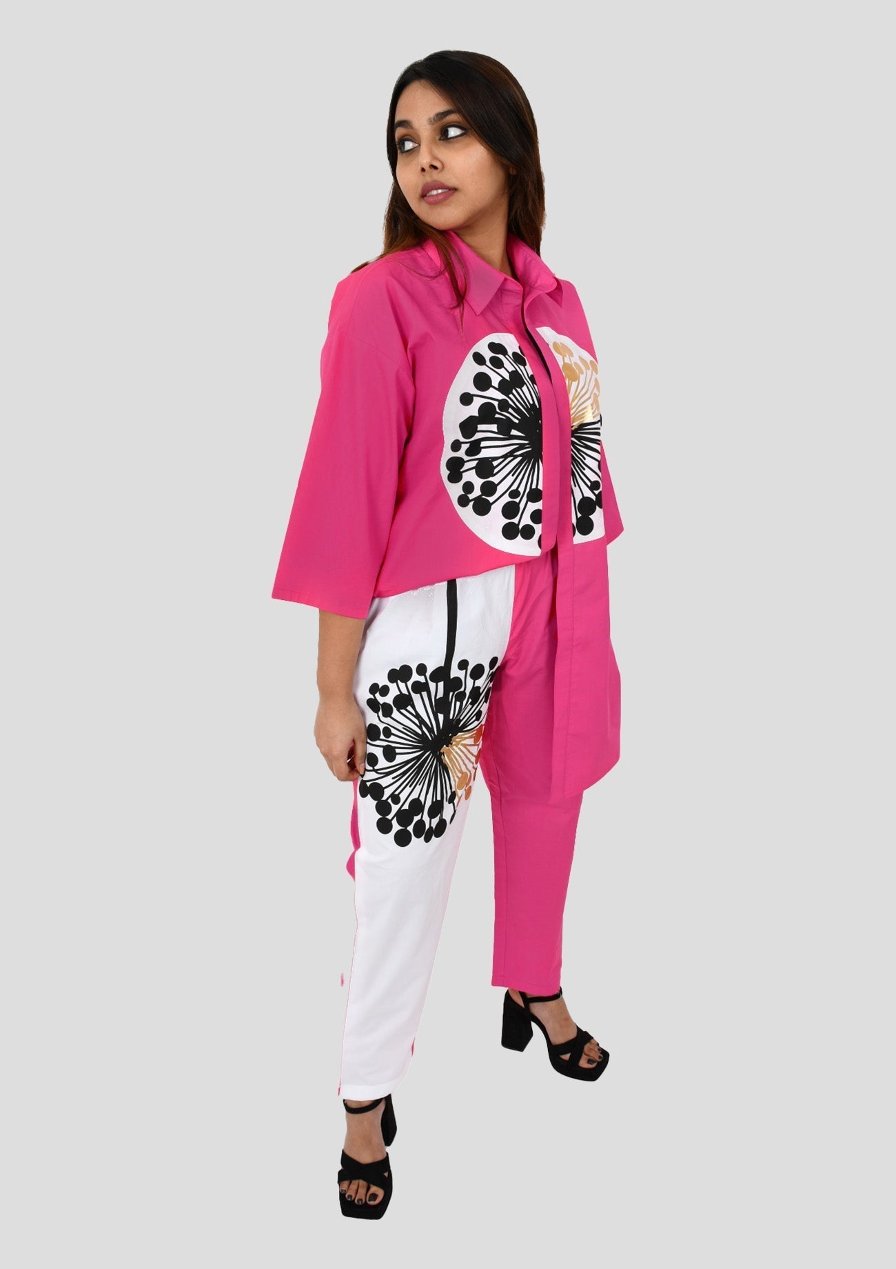 Hot Pink & White Cotton Co-ord Set with Oversized Shirt