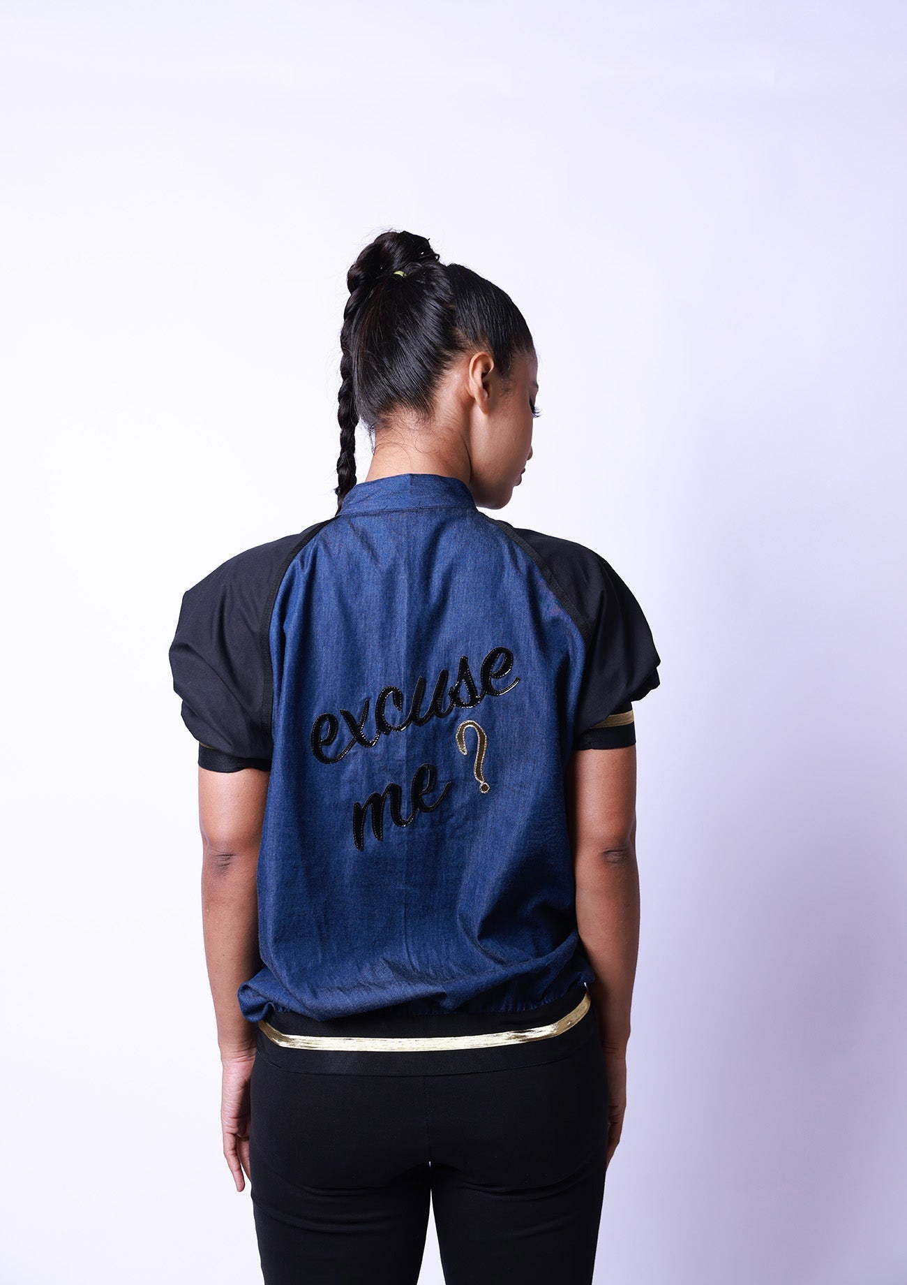 Blue Denim Bomber Jacket with Pockets