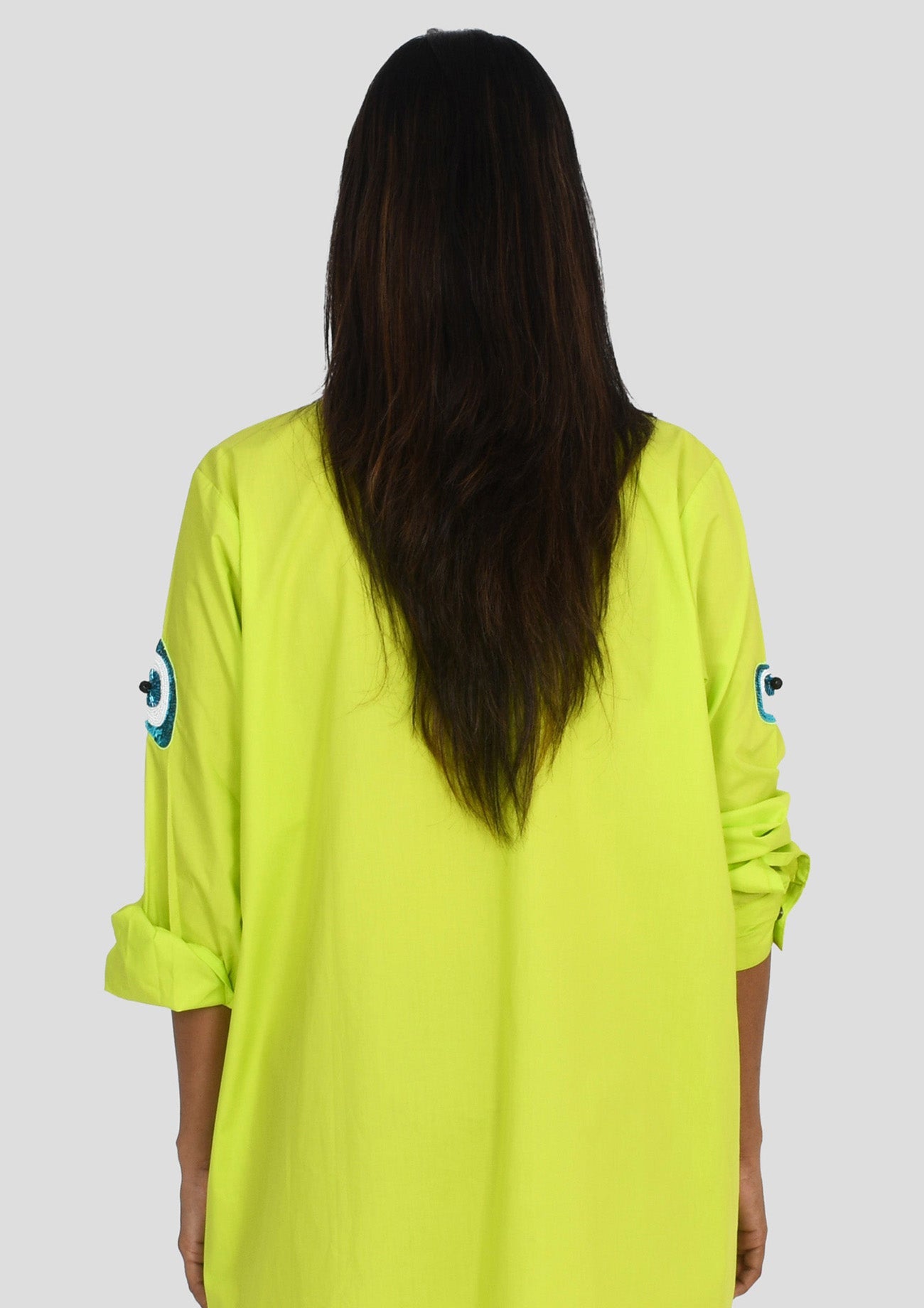 Neon Green One Piece Cotton Dress with Embroidery