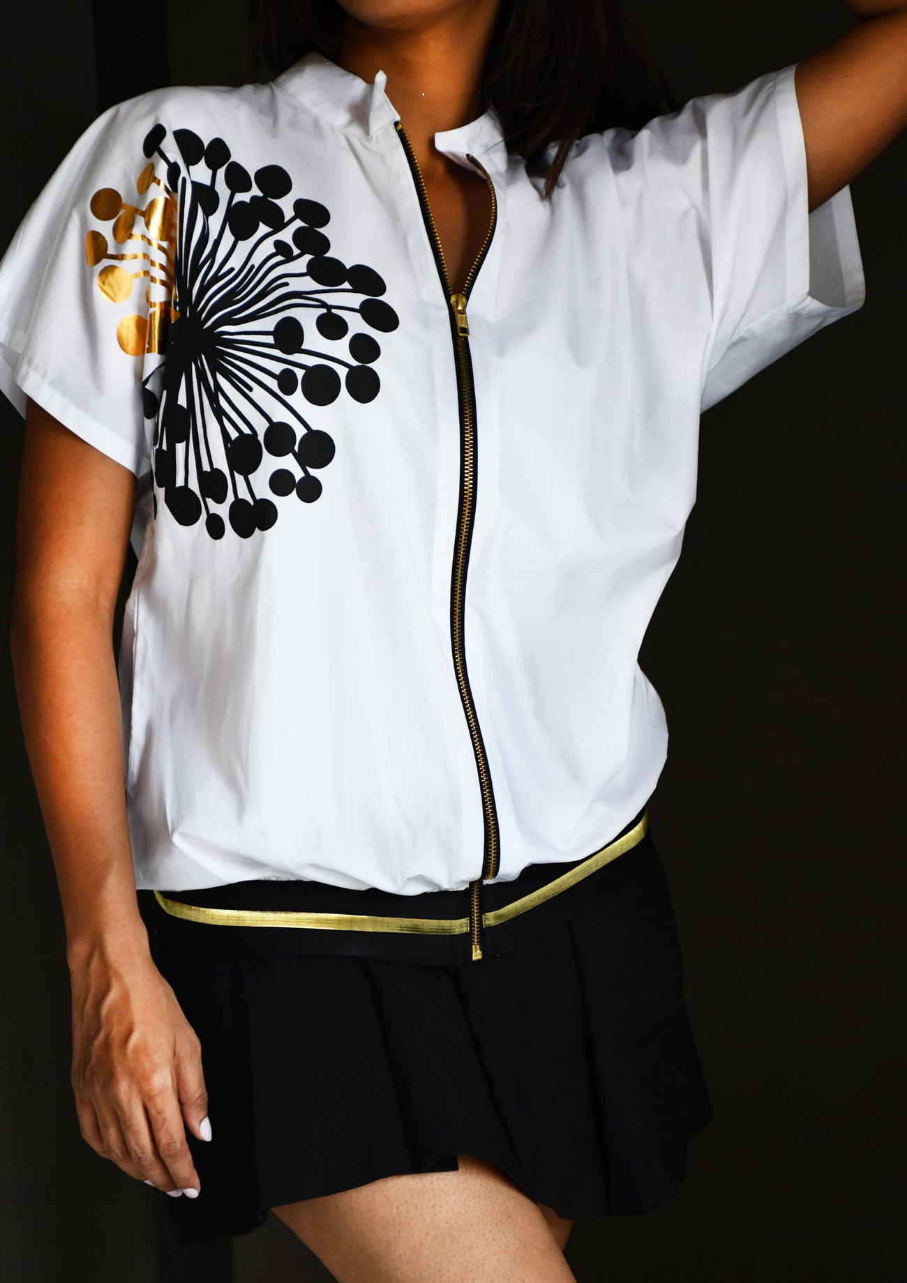 White Cotton Bomber Top with Magyar Sleeves
