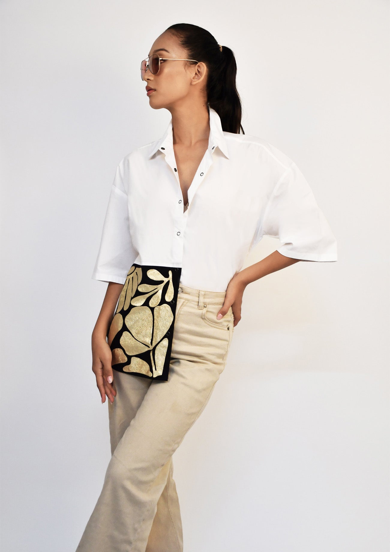White Oversized Fit Cotton Assymmetrical Shirt