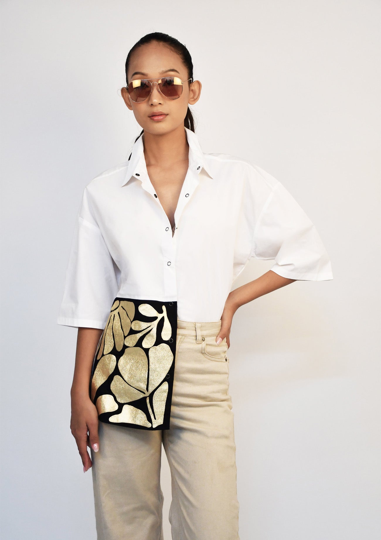 White Oversized Fit Cotton Assymmetrical Shirt
