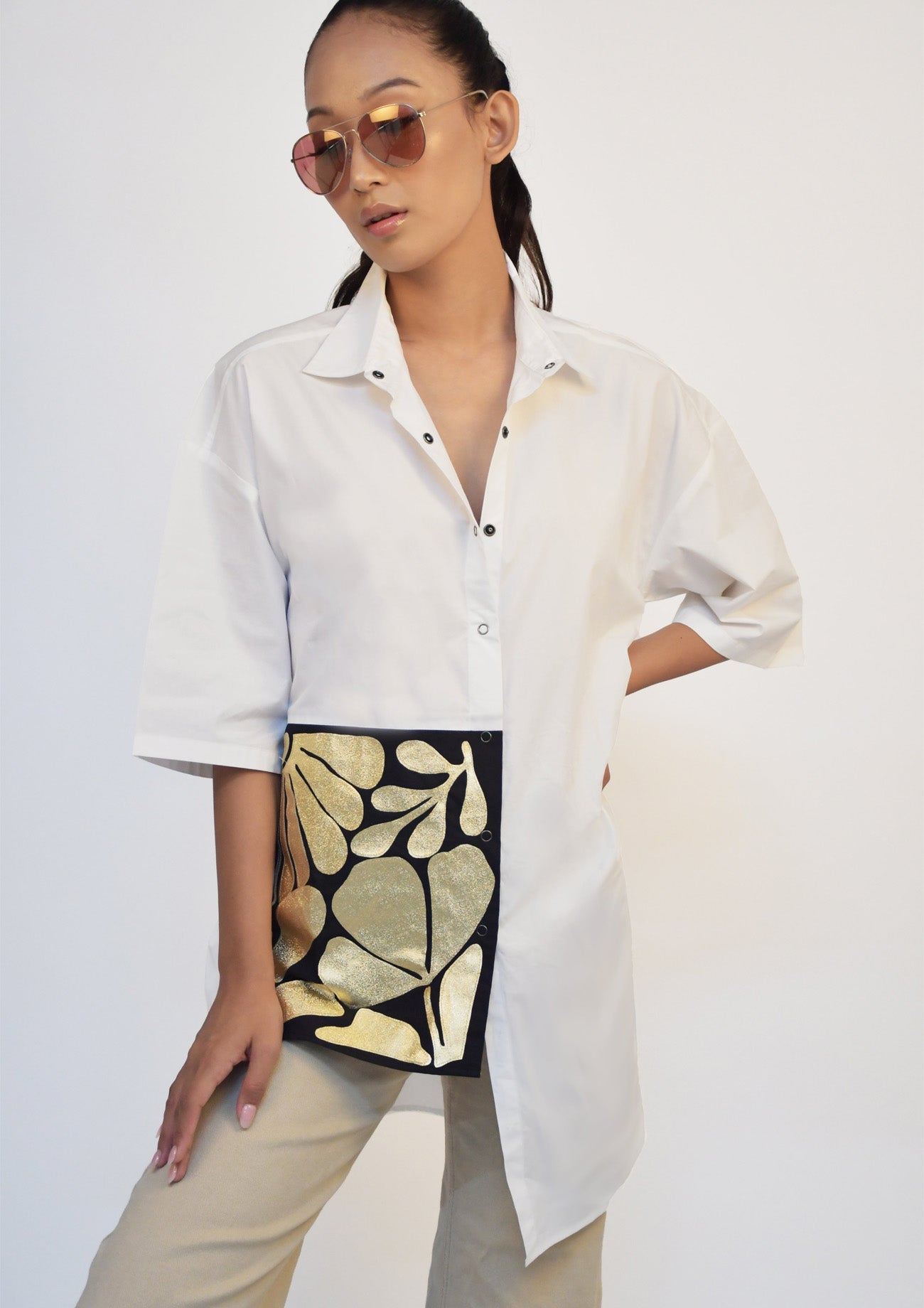 White Oversized Fit Cotton Assymmetrical Shirt