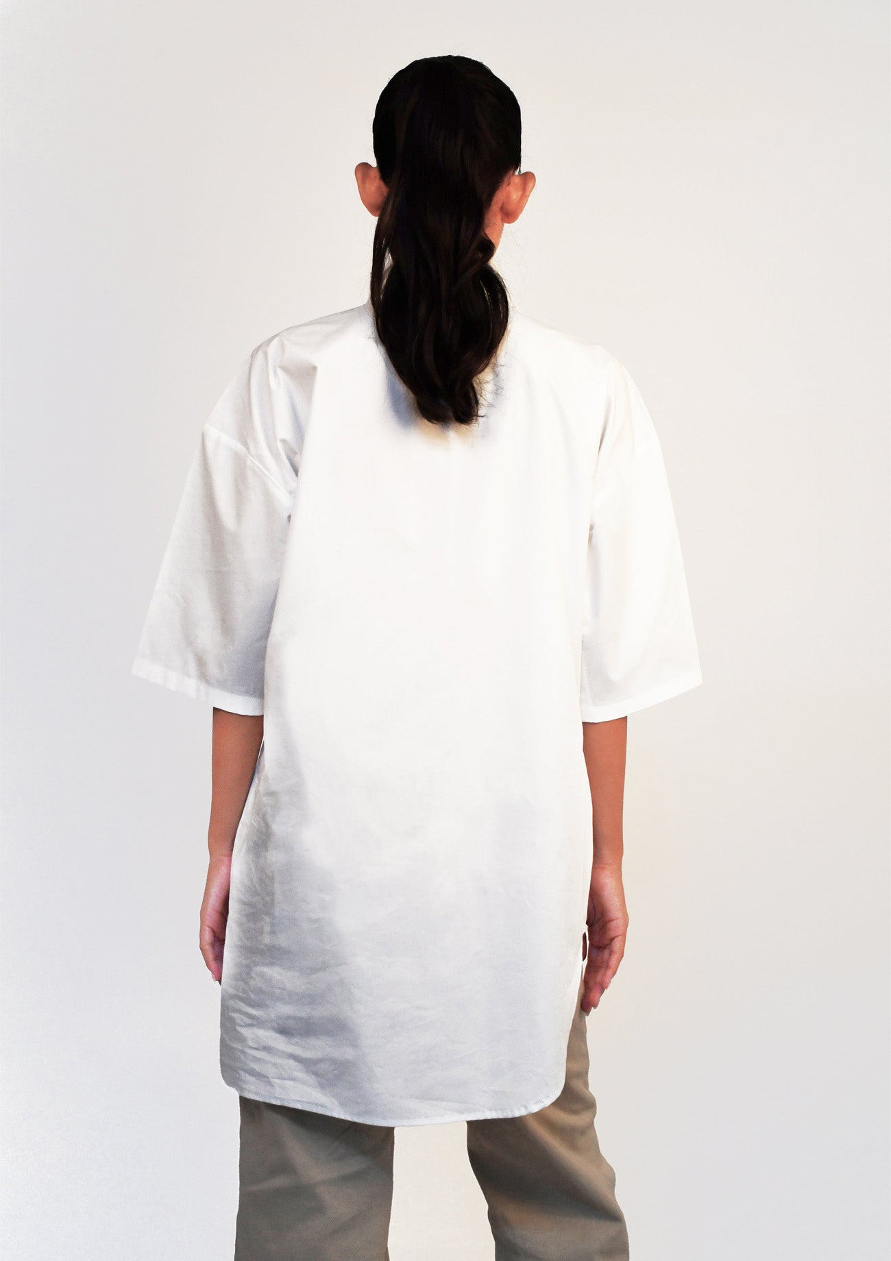 White Oversized Fit Cotton Assymmetrical Shirt
