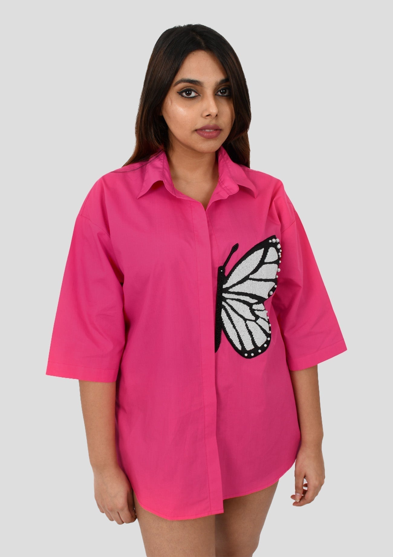 Hot Pink Comfort Fit Cotton Oversized Shirt