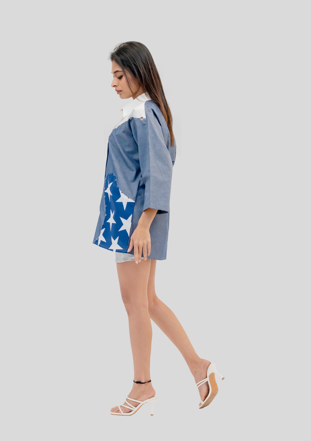 Cotton Combo Shirt with Stud Highlights