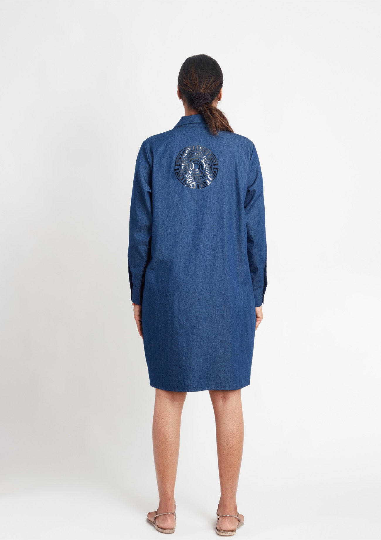 Denim One Piece Dress with Pocket and Applique