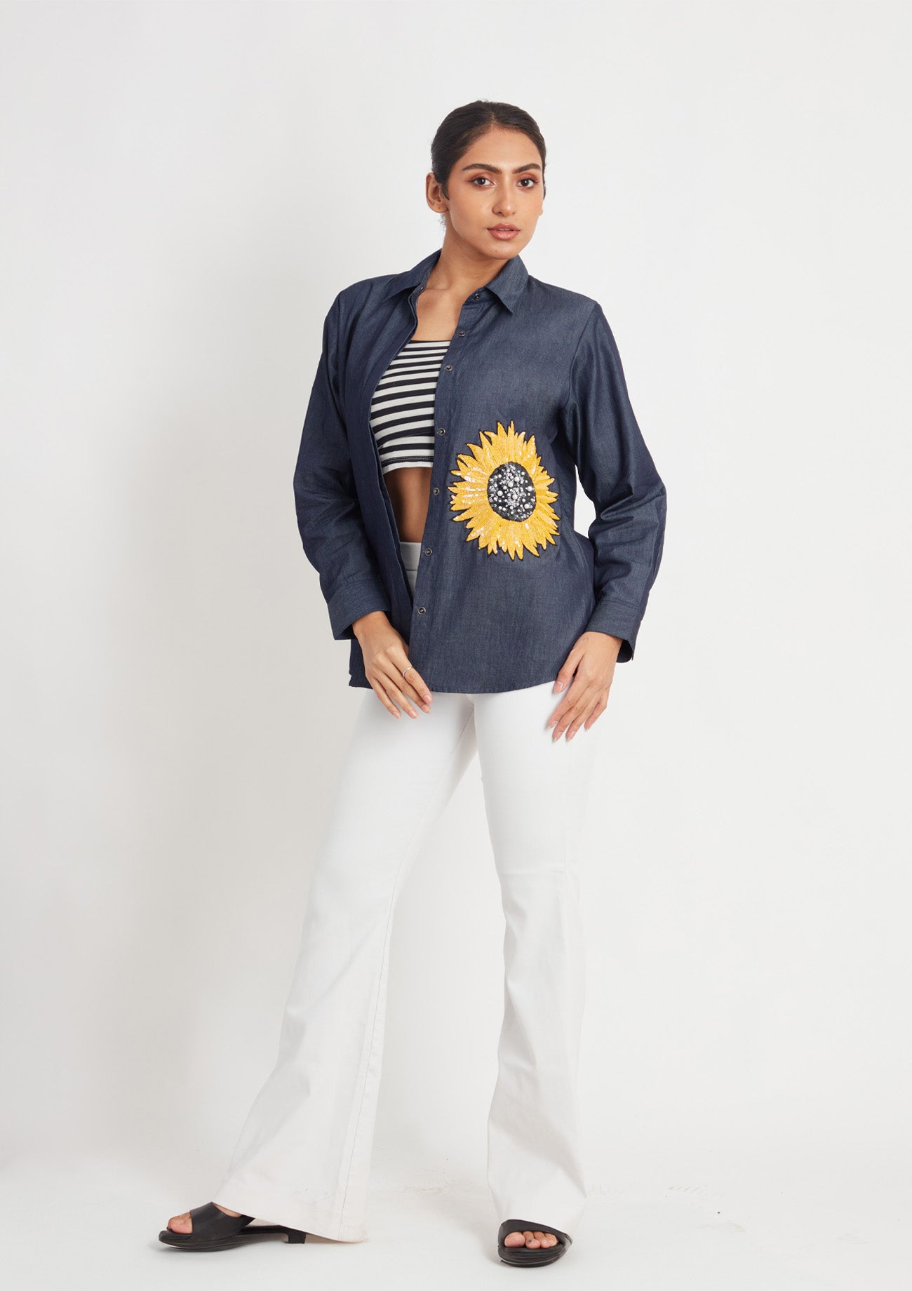 Denim Shirt with Sunflower Sequin