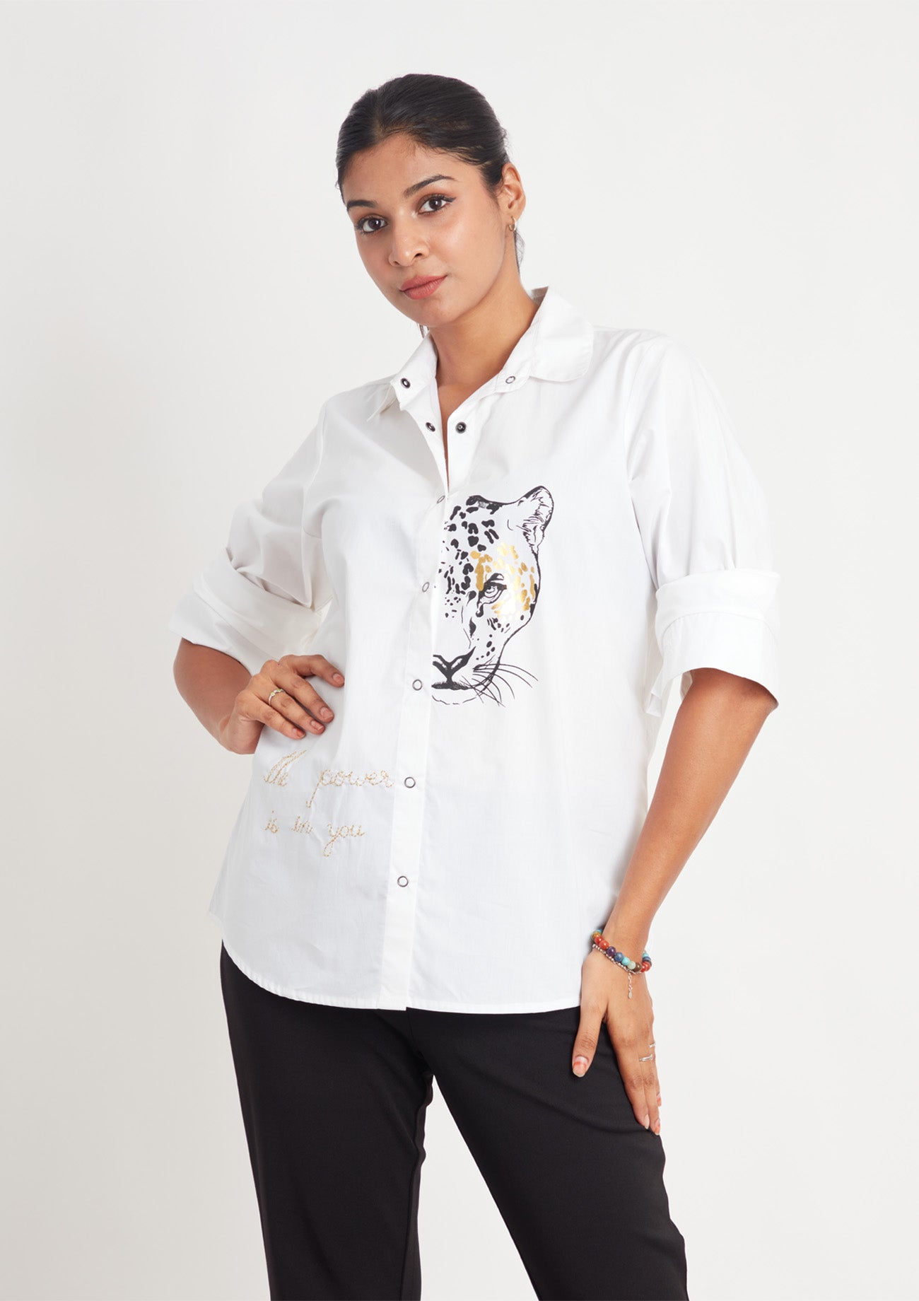 Leopard print Cotton White shirt
