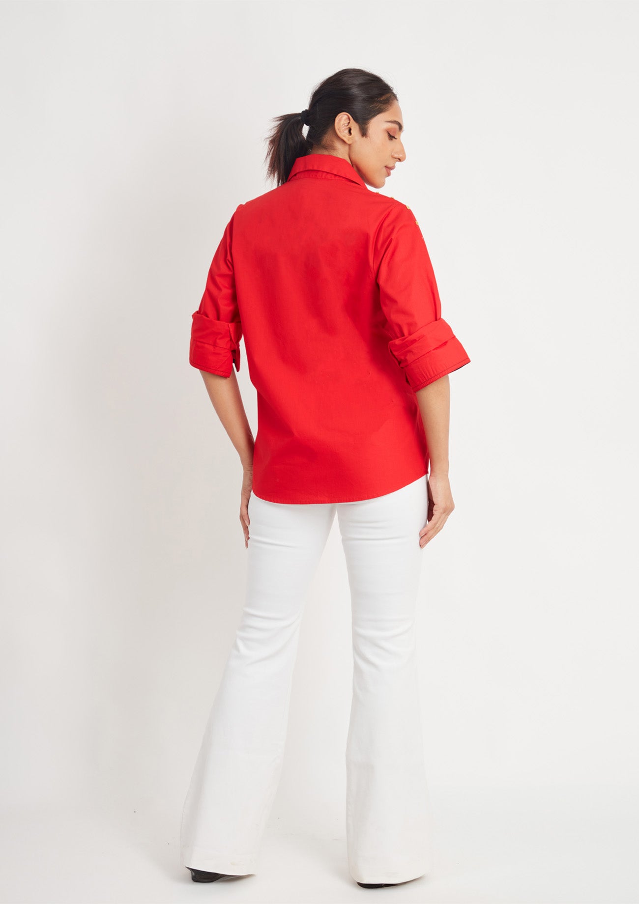 Red Cotton Shirt with Leopard Foil Print