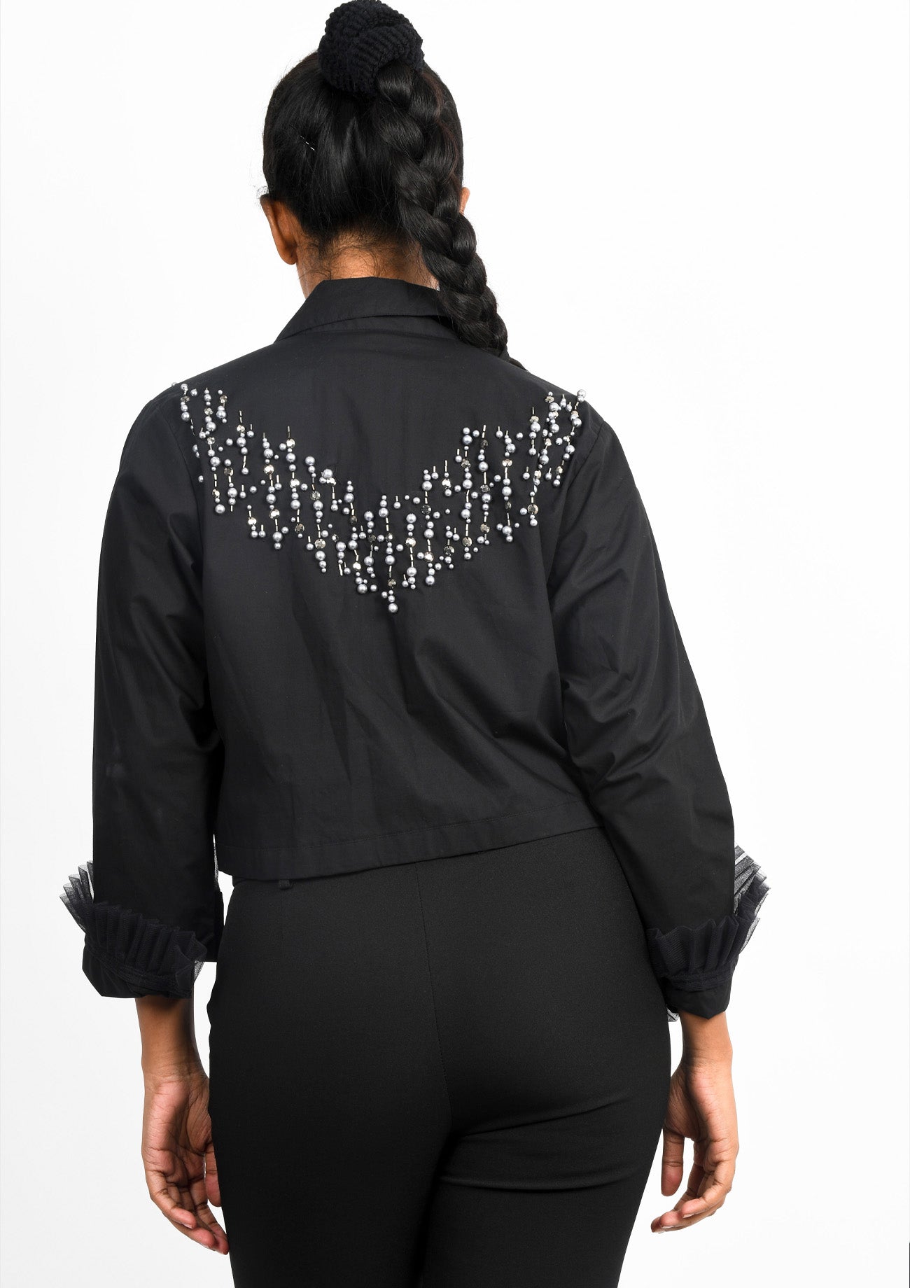 Black Short Jacket with Beaded Embroidery