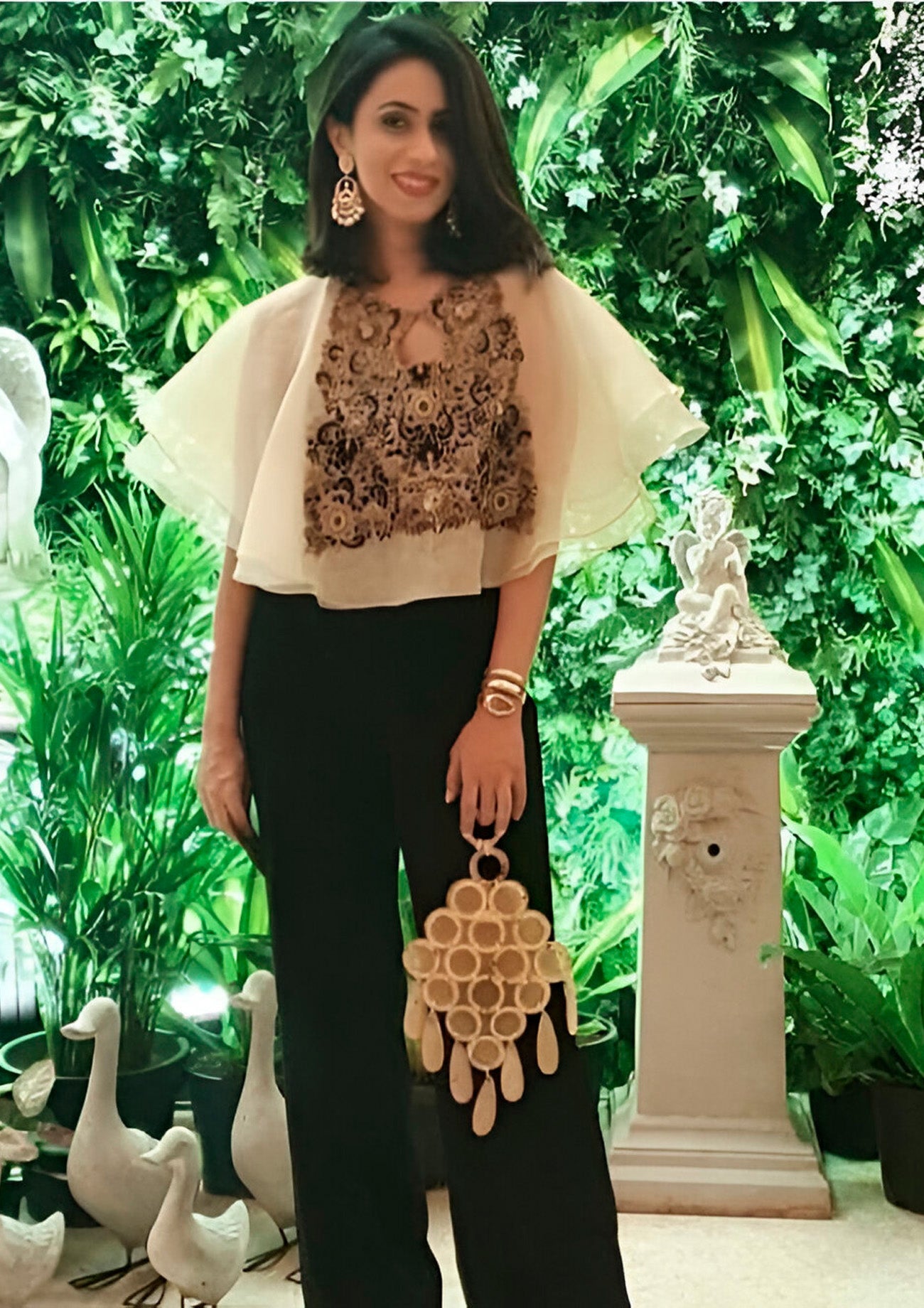 Beige Organza Double Layer Cape with Embroidery