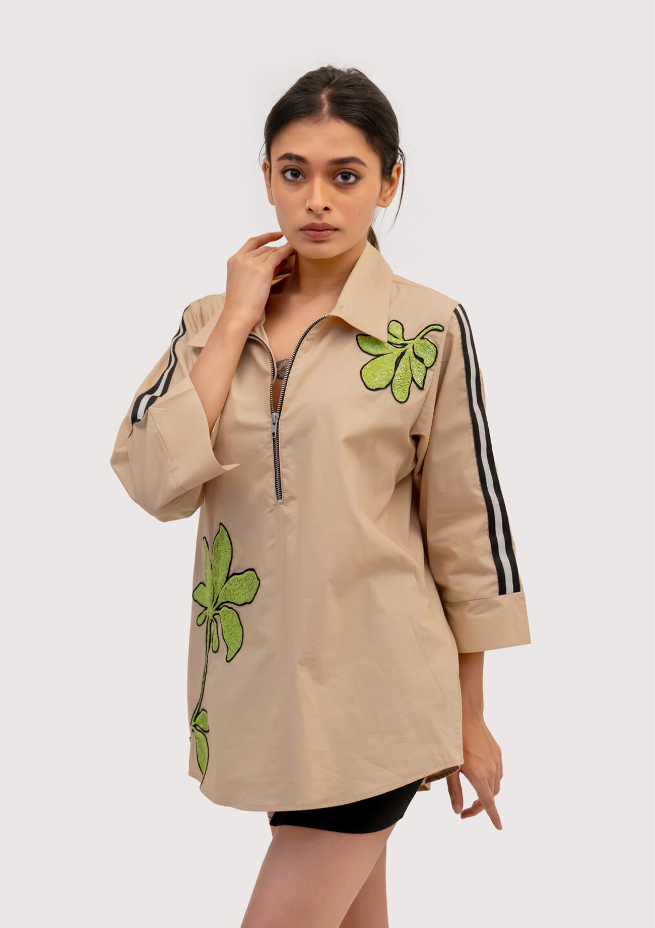 Beige Cotton Shirt with Embroidery