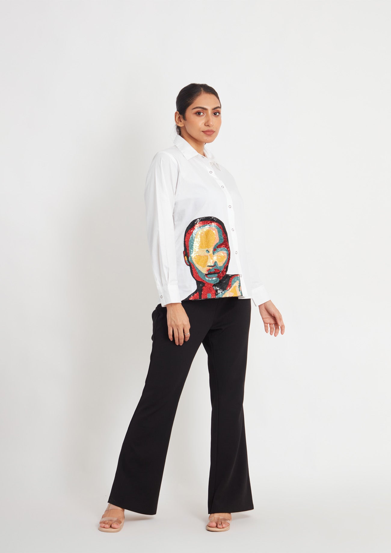 White Comfort Fit Cotton Shirt with Embroidery