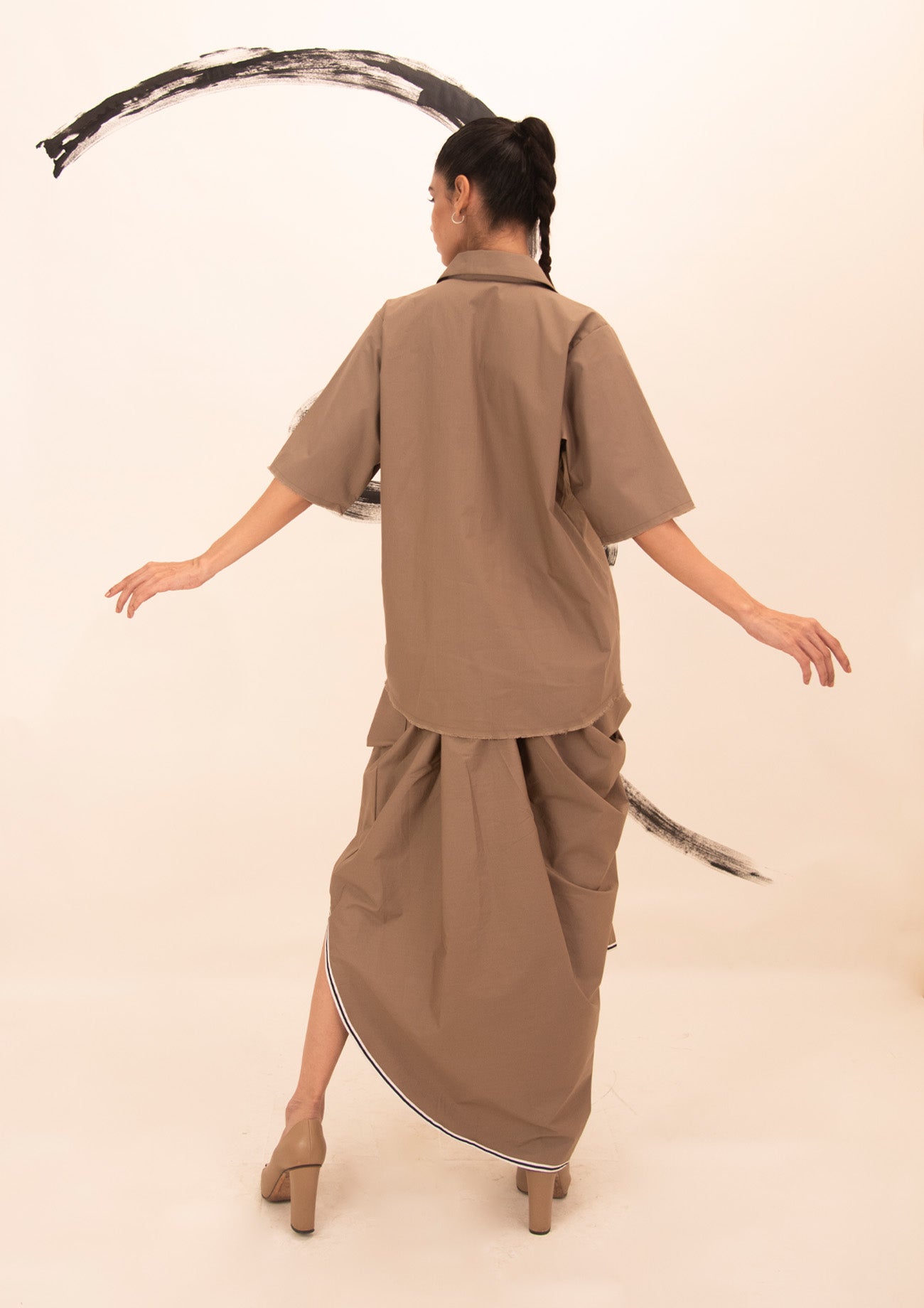 Brown Cotton Shirt with Embroidery