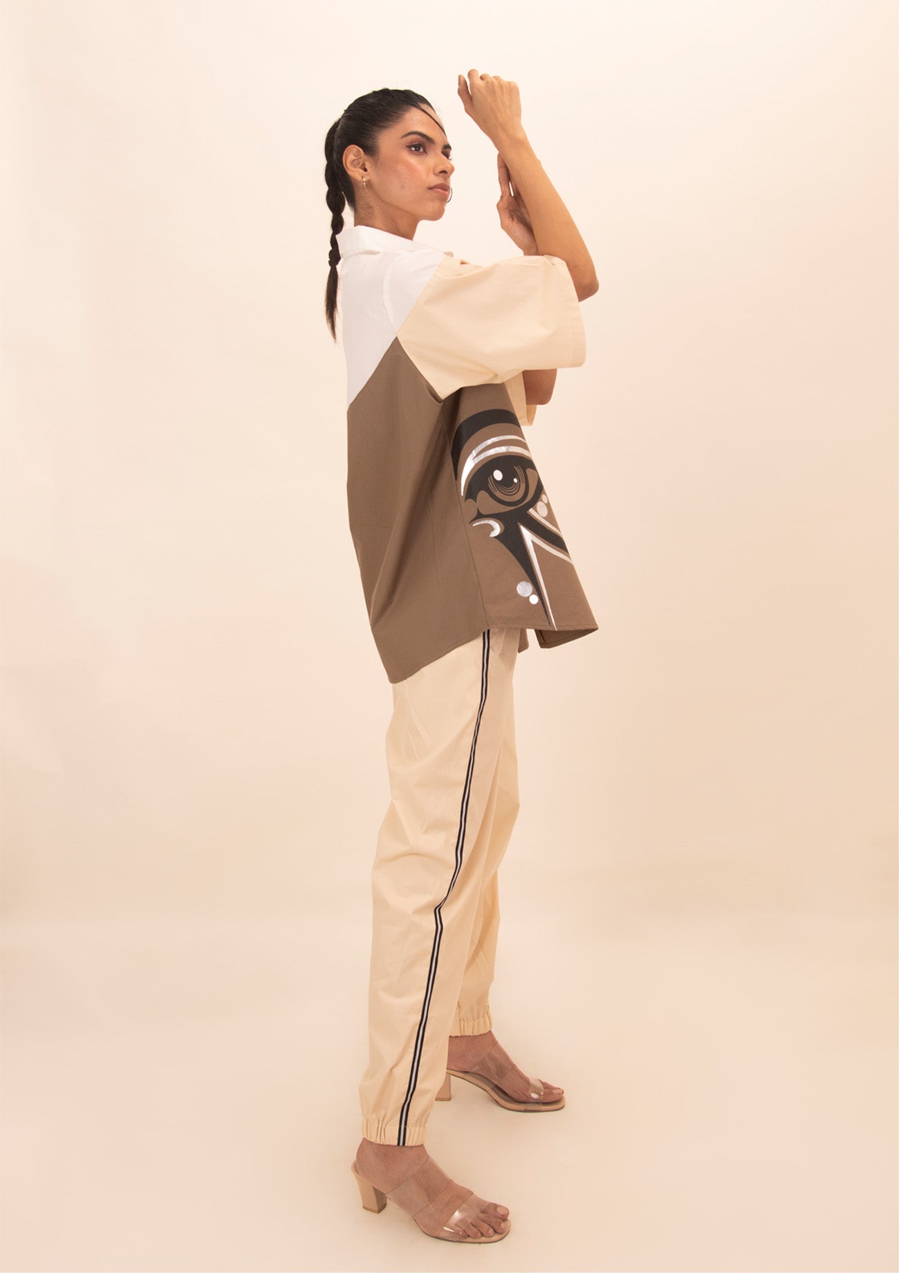 Brown Cream and White Shirt with Print