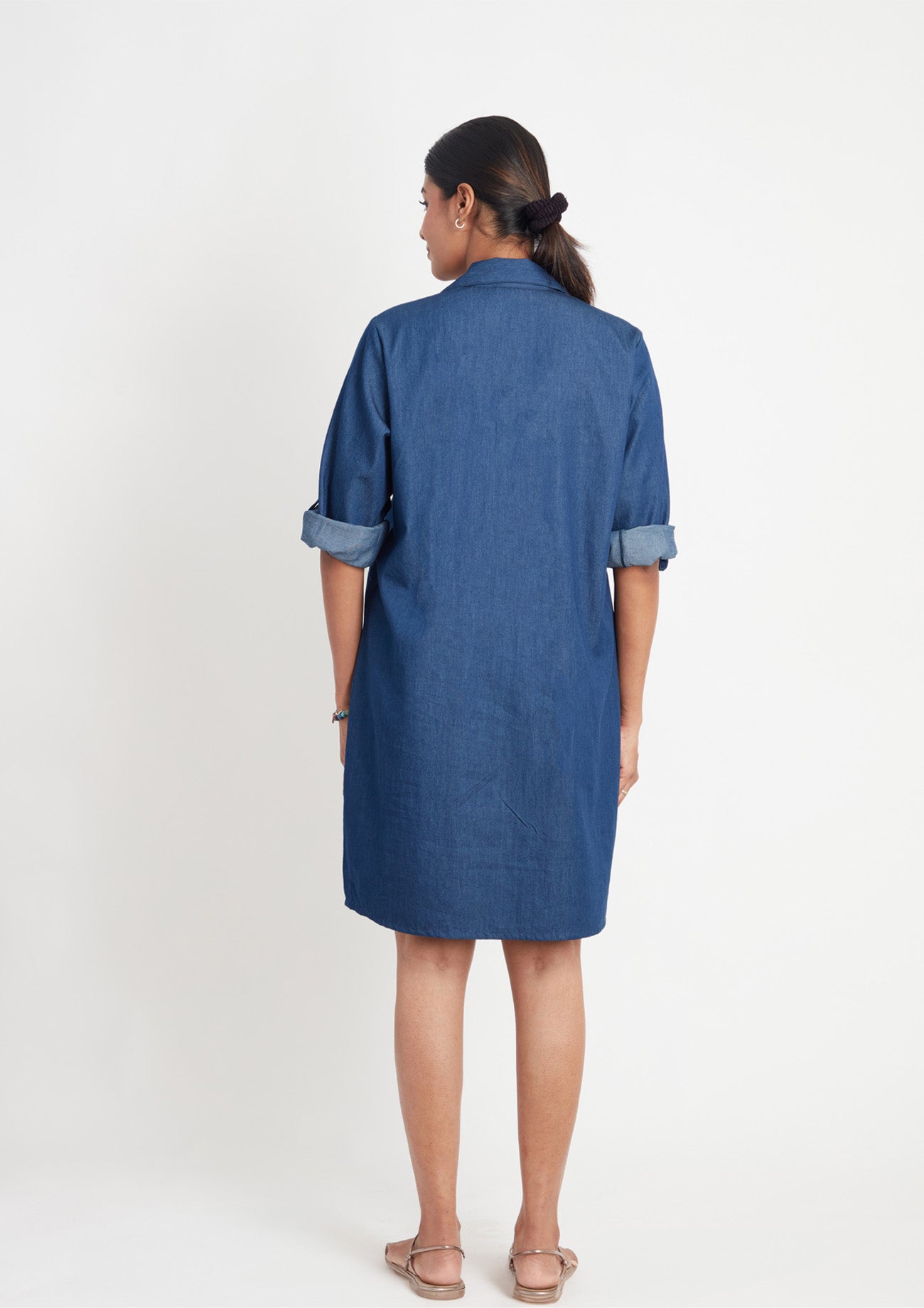 Denim One Piece Dress with Embroidery and Eyelets