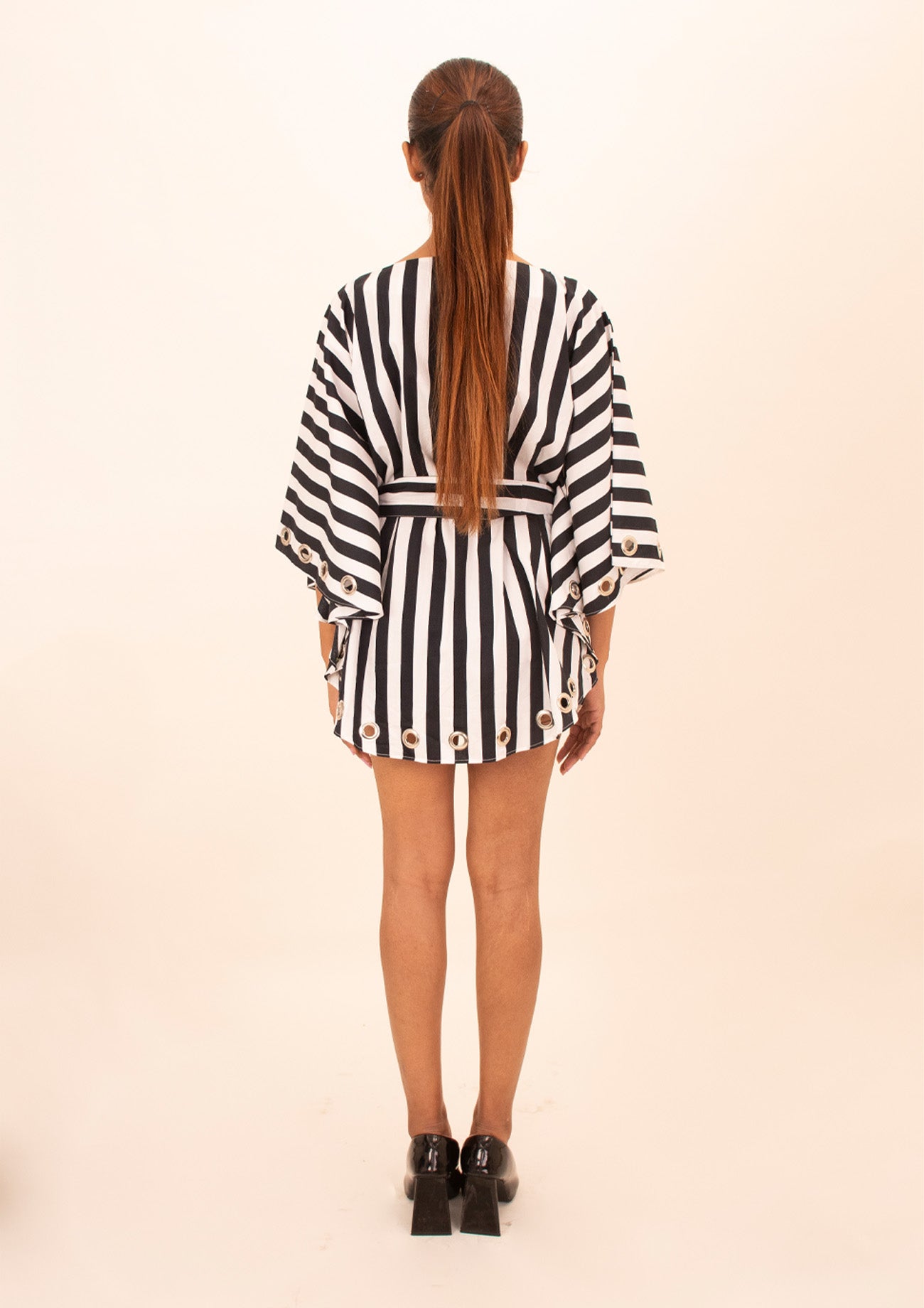 Black and White Stripe Cotton Poncho