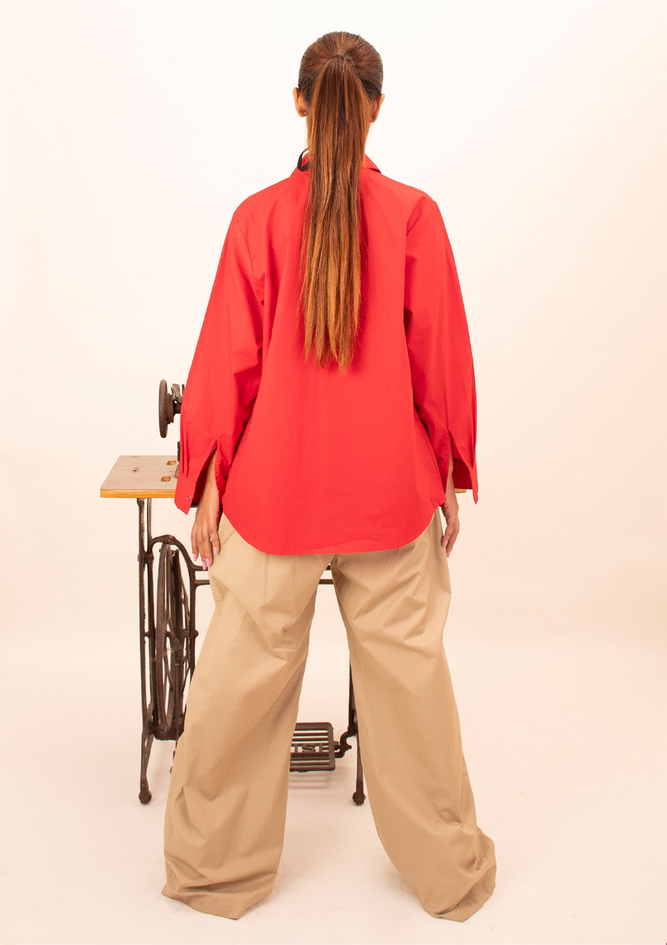 Red Cotton Shirt with Embroidery on Pockets