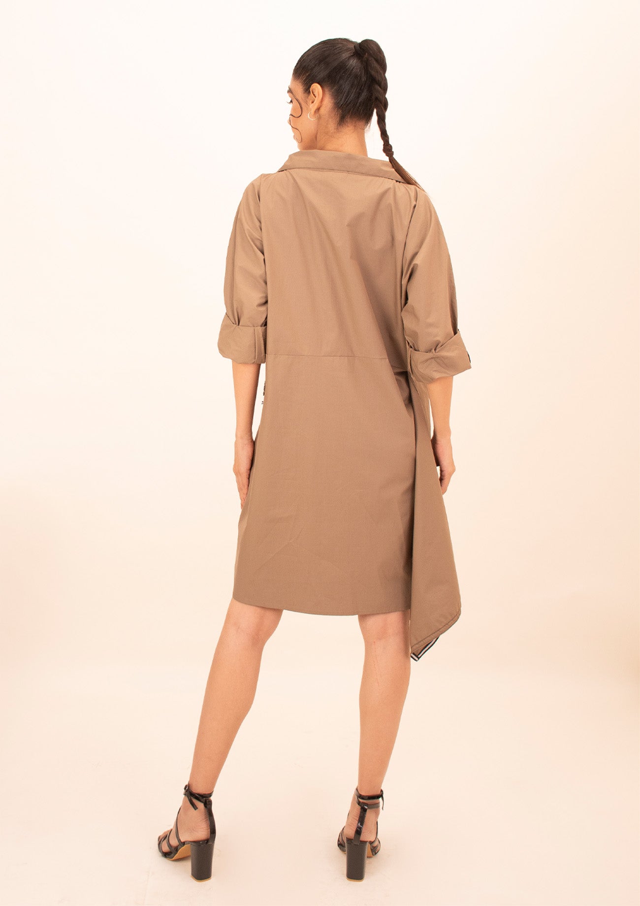 Brown One Piece Cotton Dress with Embroidery and Eyelets