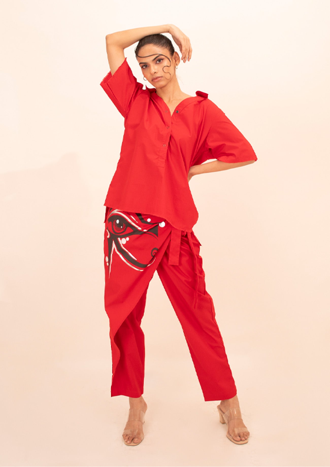 Red Cotton Co-ord Set with Print