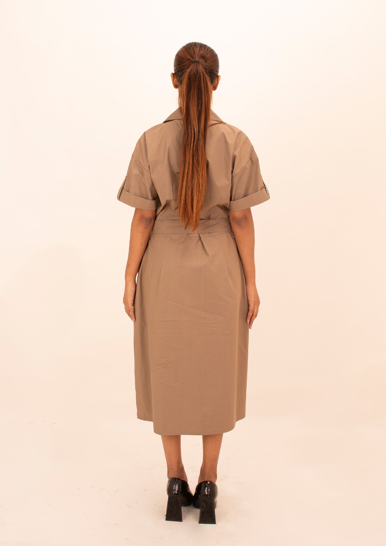 Brown One Piece Cotton Long Dress with Embroidery