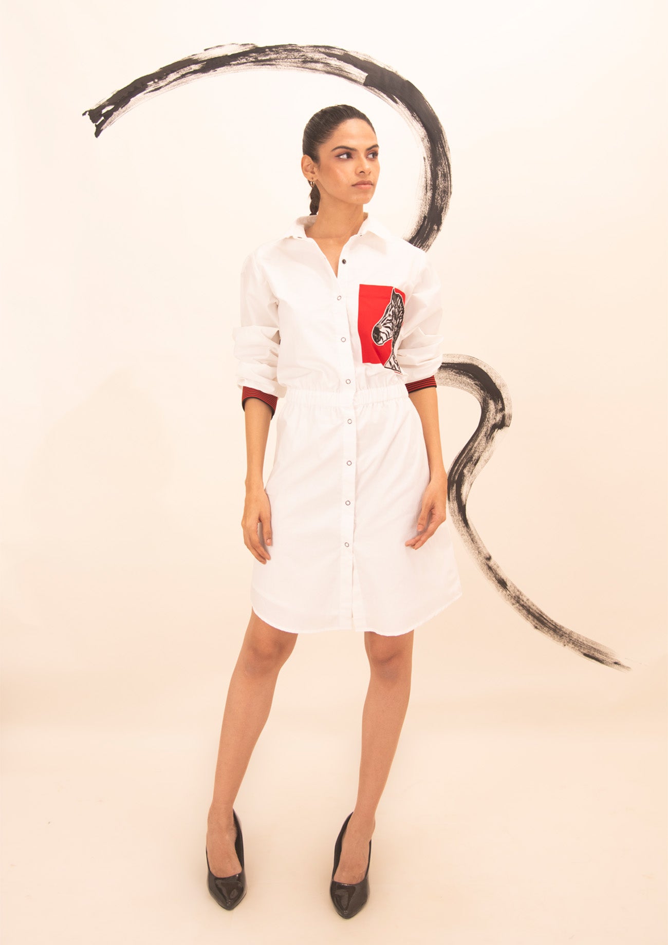 White Cotton Dress with Pocket Embroidery