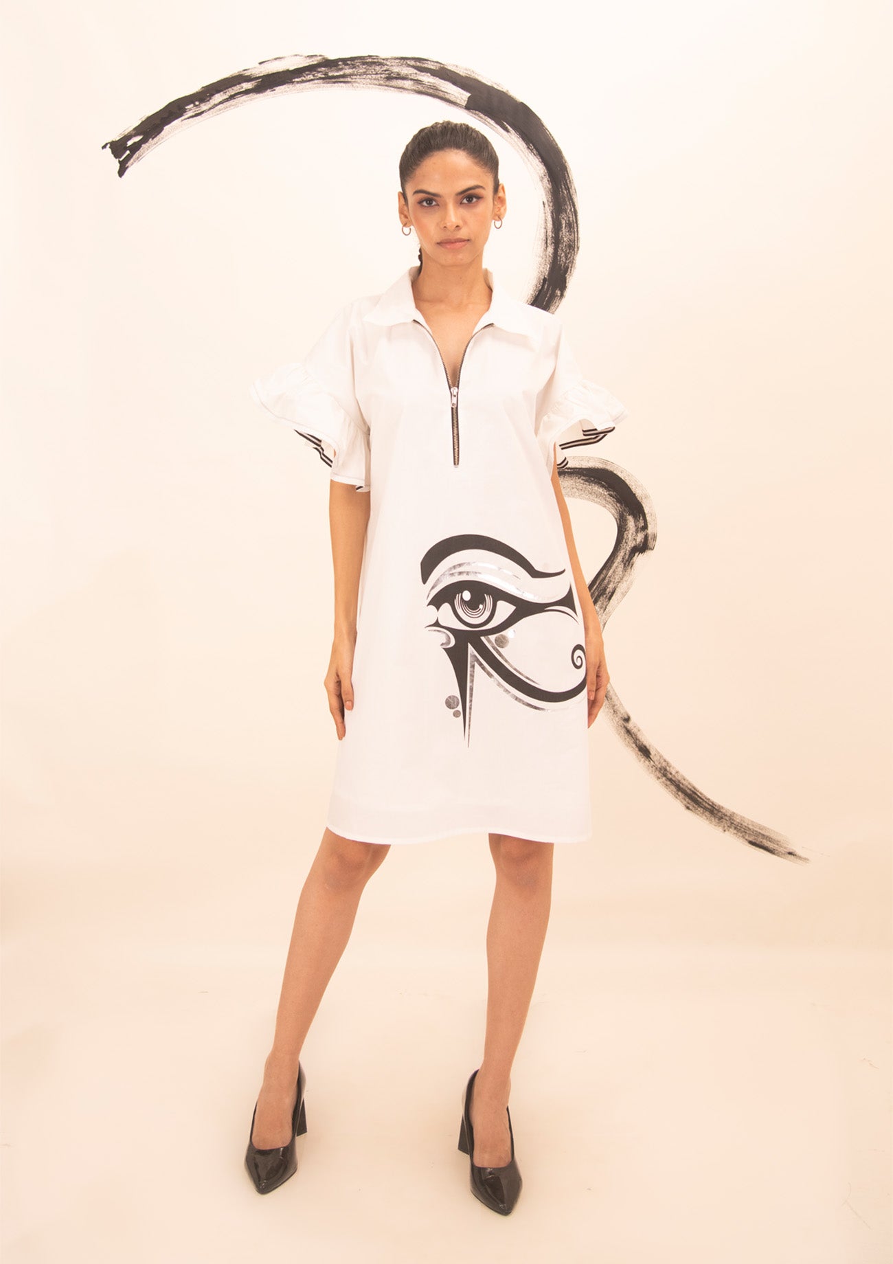 White Cotton Dress with Print