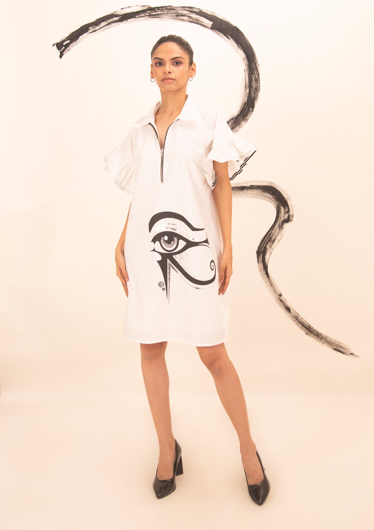 White Cotton Dress with Print