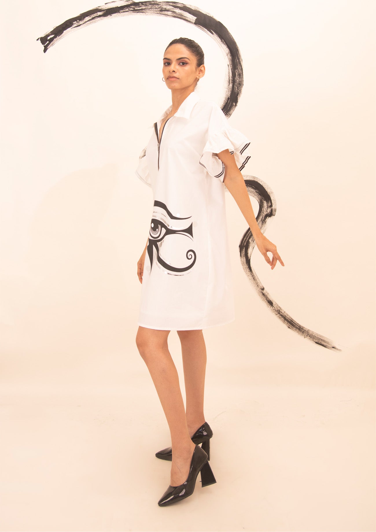 White Cotton Dress with Print