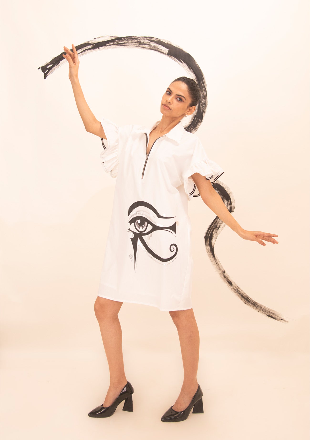White Cotton Dress with Print