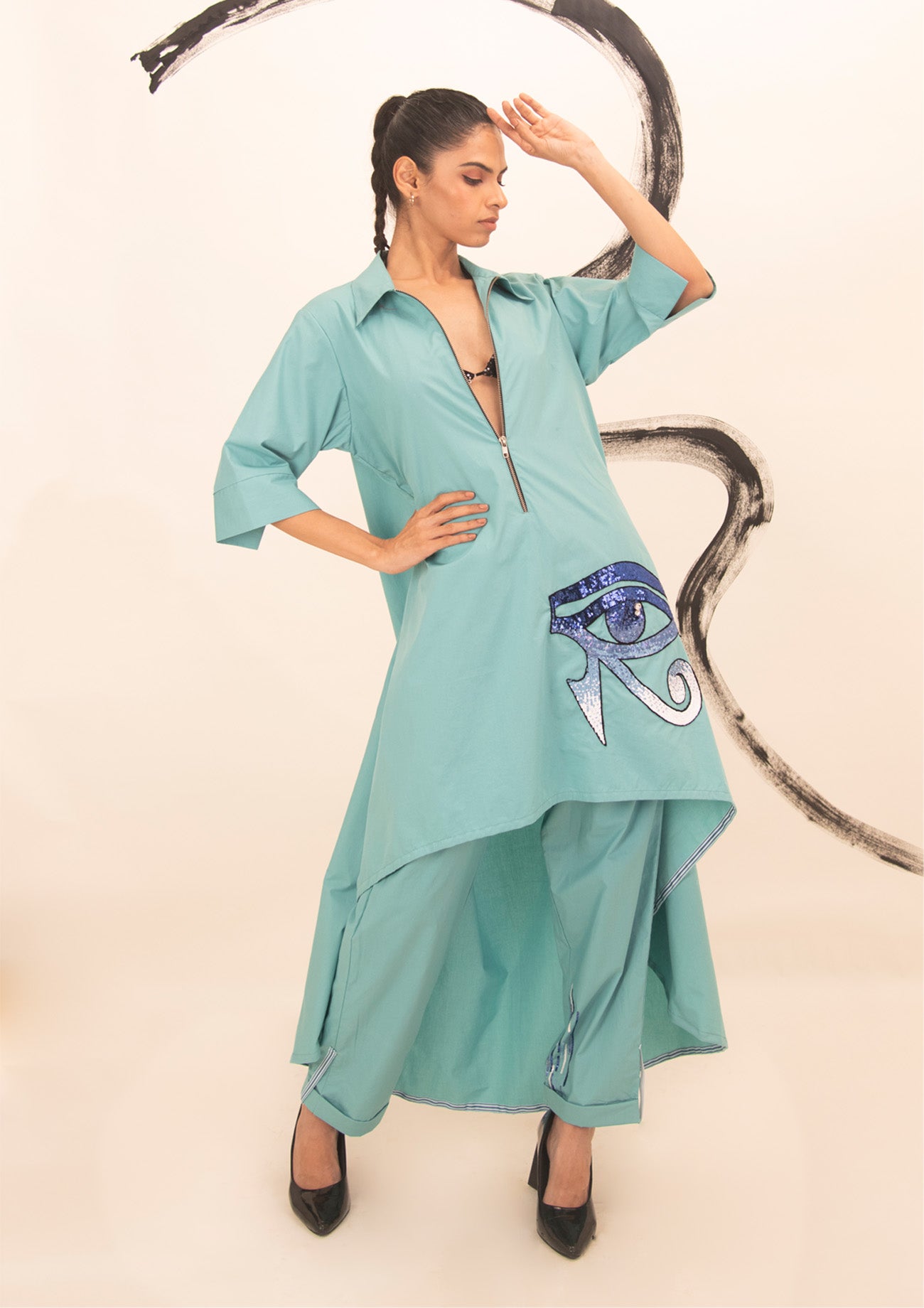 Blue Cotton Shirt with Embroidery