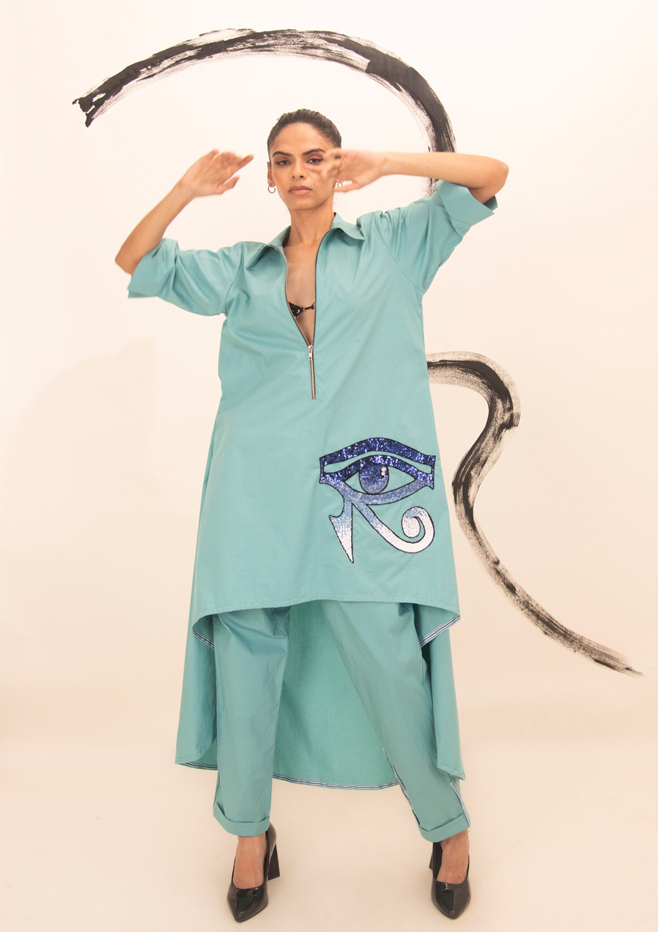 Blue Cotton Shirt with Embroidery