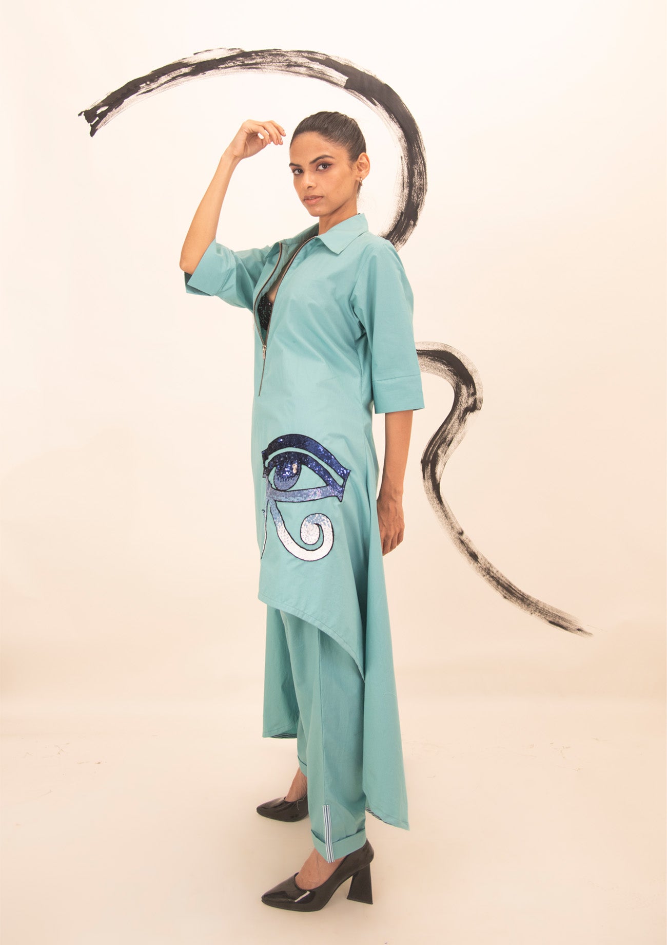 Blue Cotton Shirt with Embroidery
