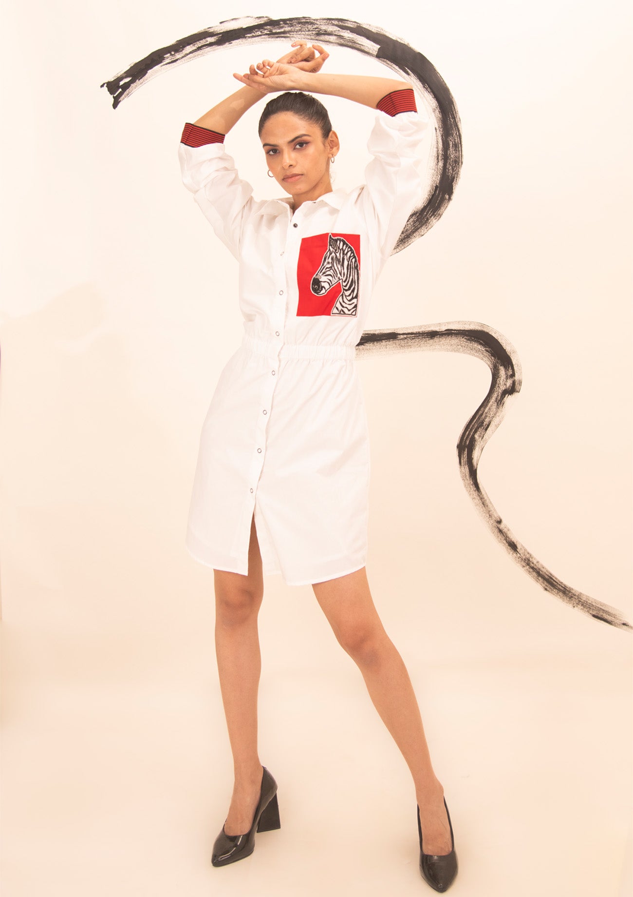 White Cotton Dress with Pocket Embroidery