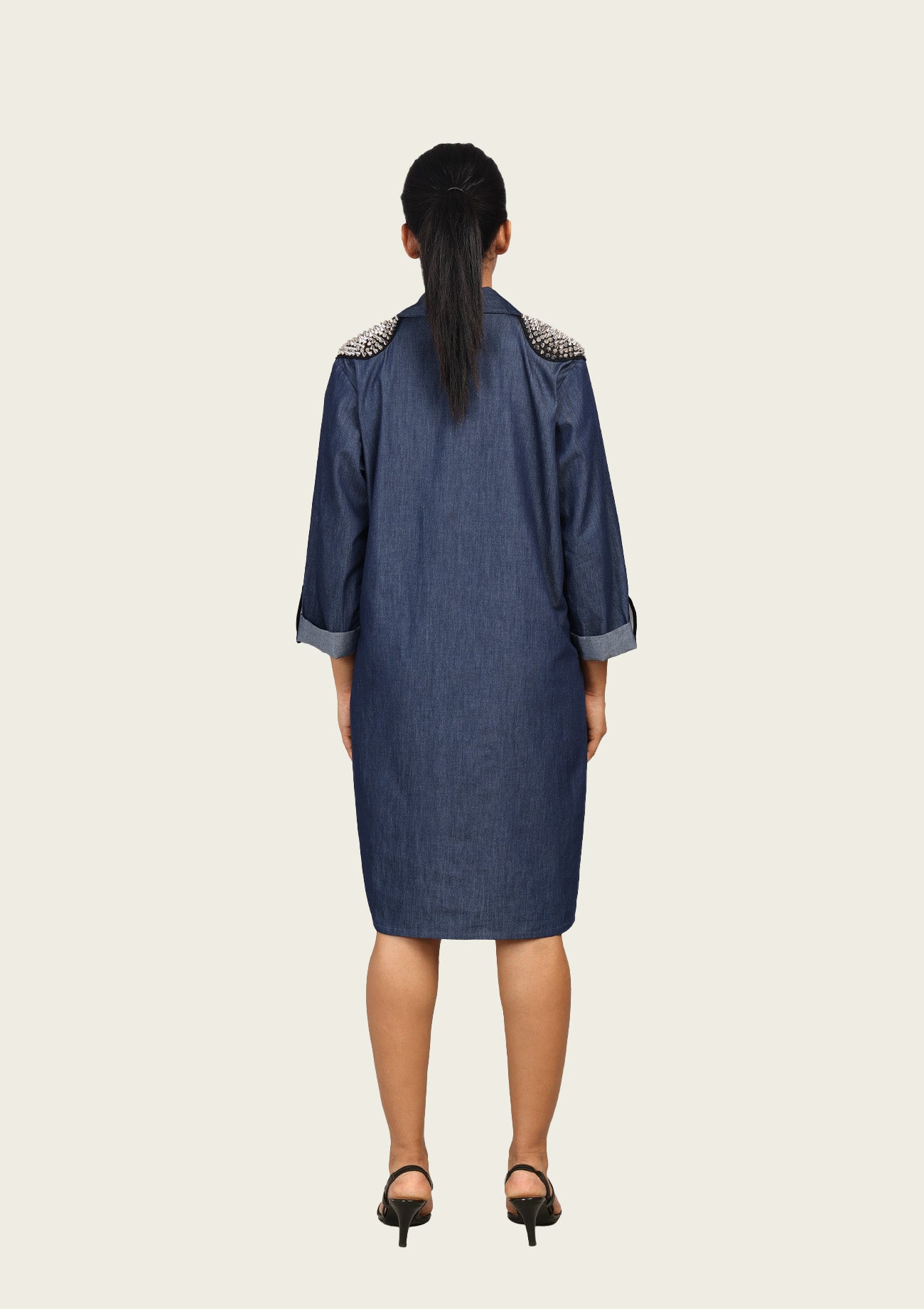 Denim Cotton Dress with Embroidery
