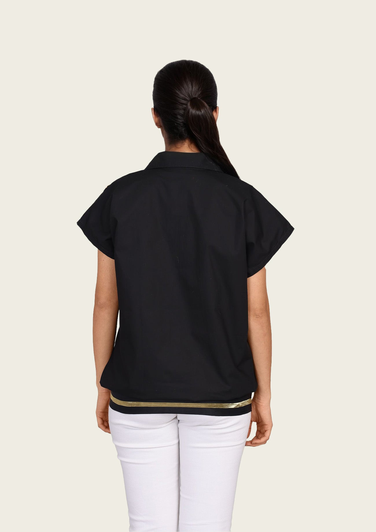 Black Cotton Bomber Shirt with Embroidery