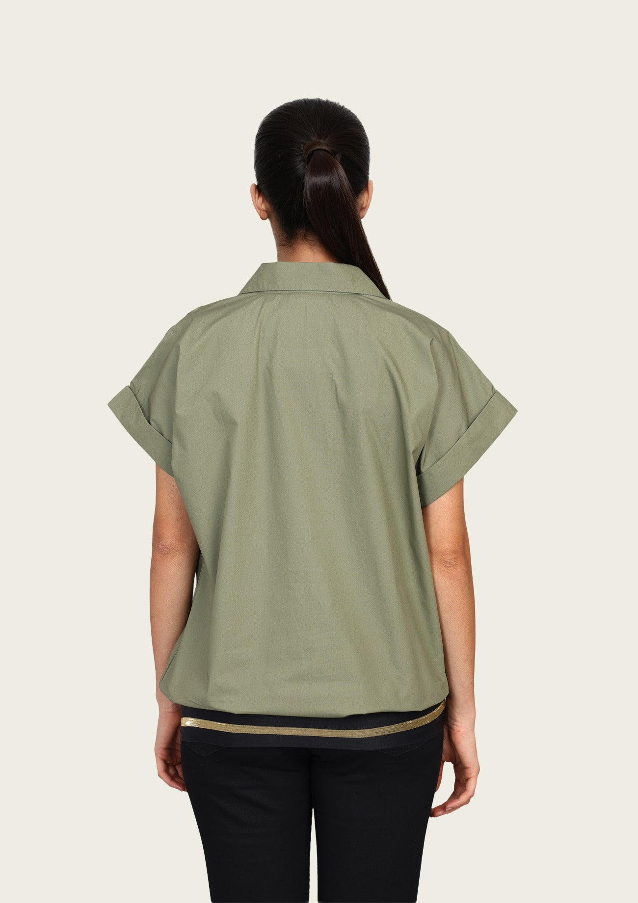 Olive Bomber Shirt with Print