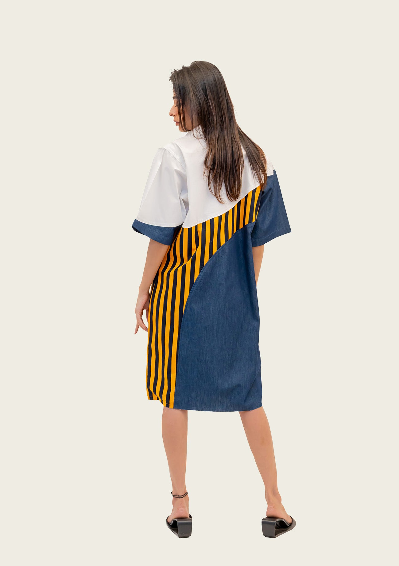 Blue Denim Combo Cotton Dress with Embroidery