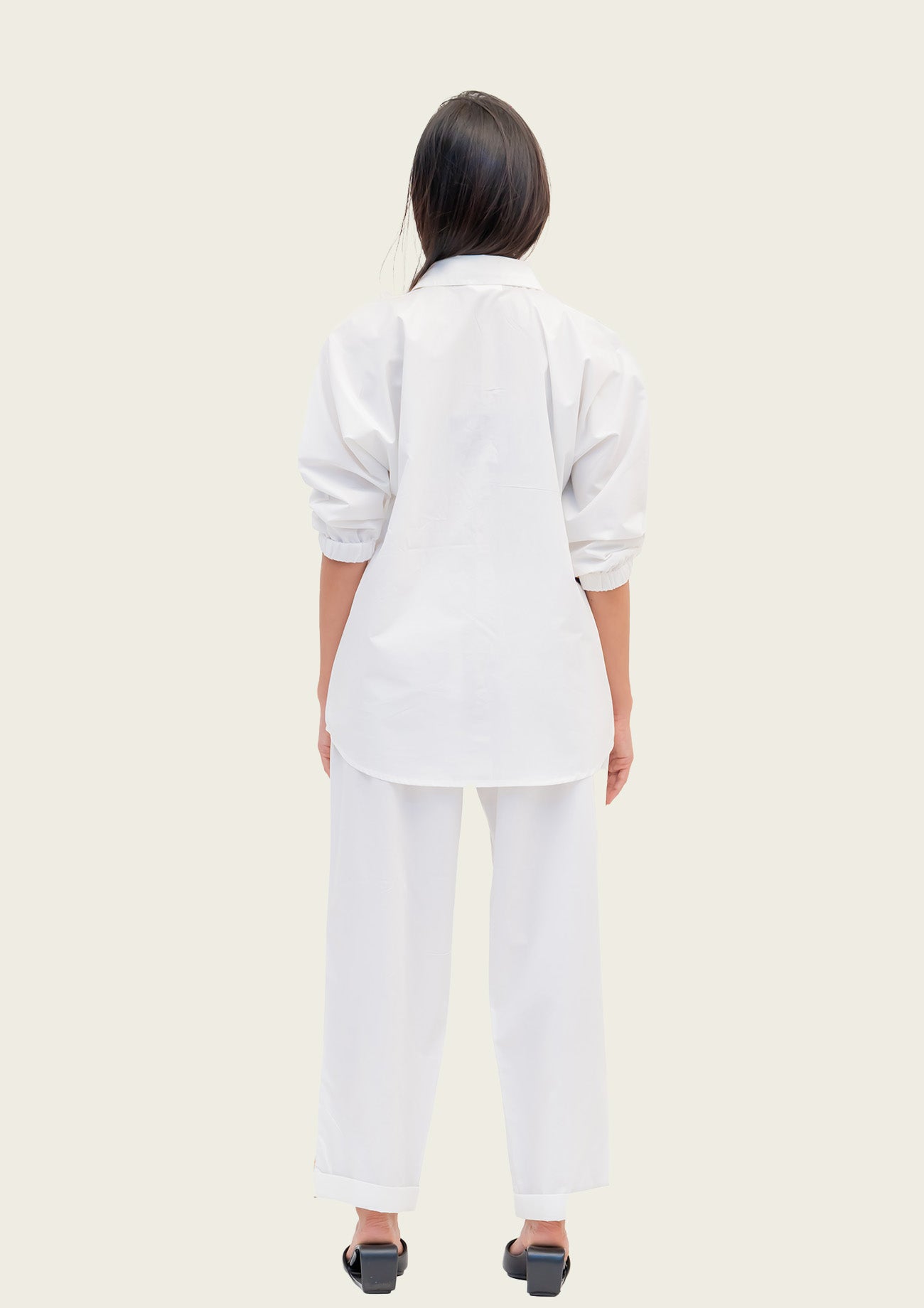 White Cotton Shirt and Pants Co-ord Set with Embroidery
