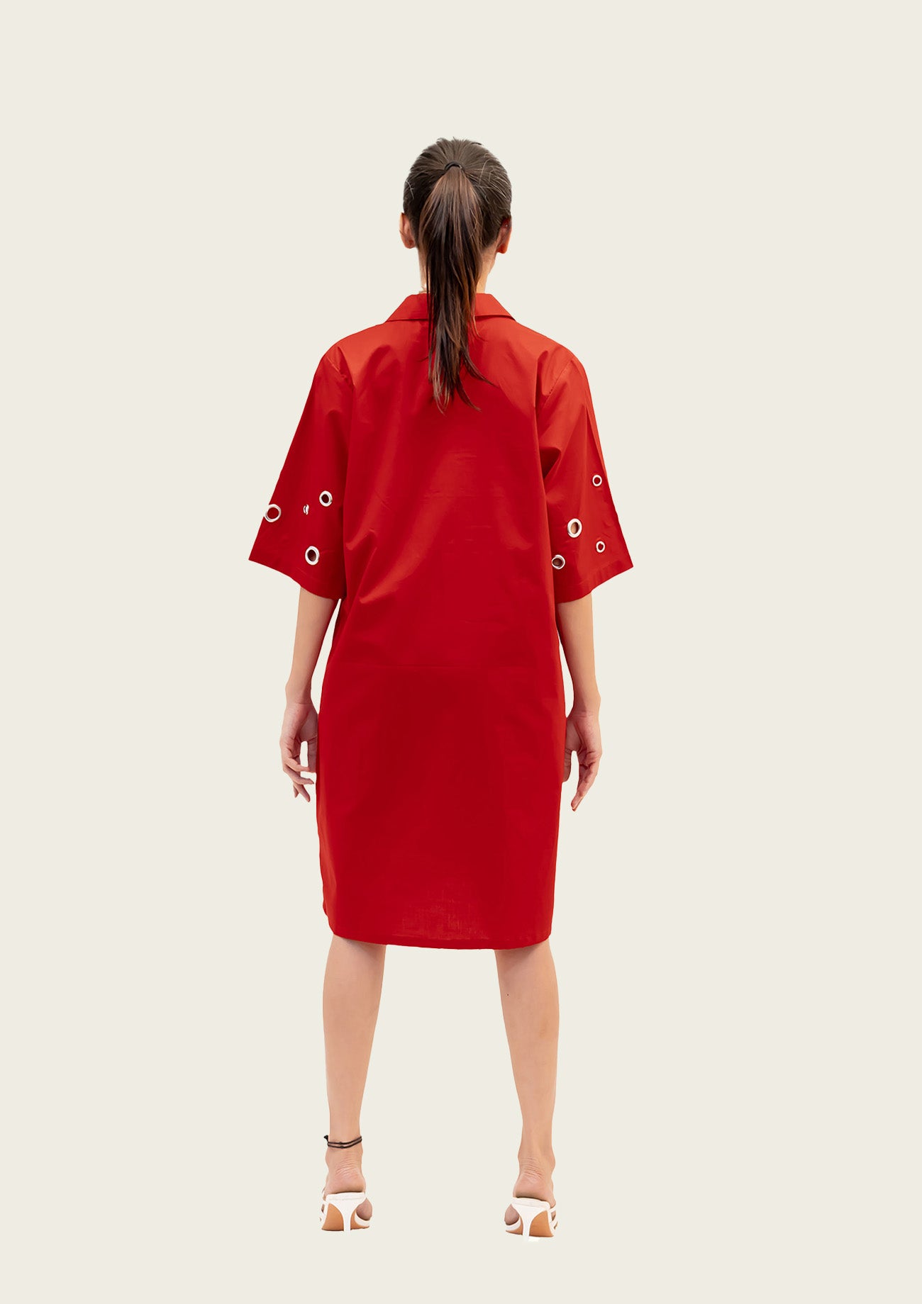 Red Cotton Dress with Embroidery