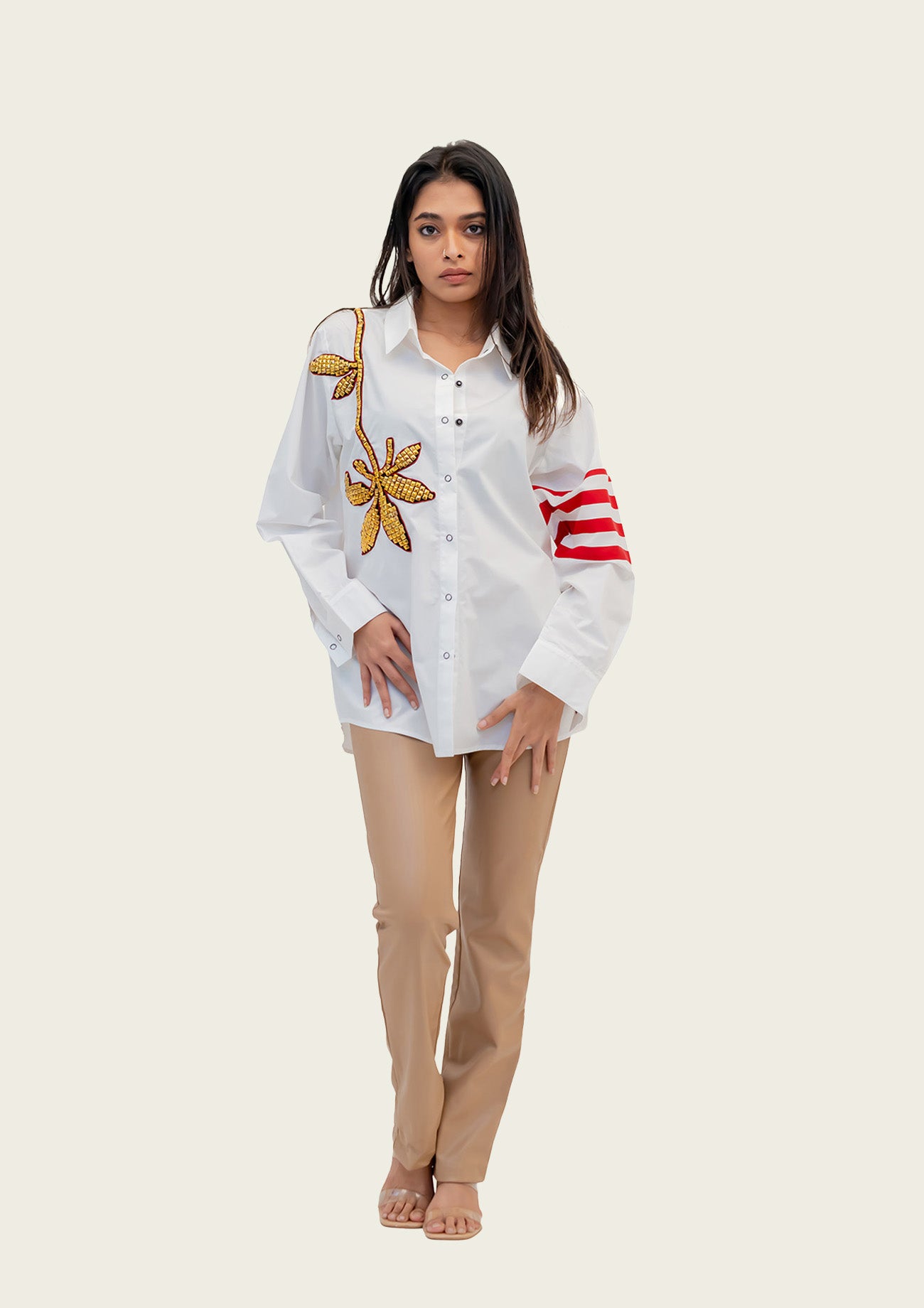 White Cotton Shirt with Embroidery