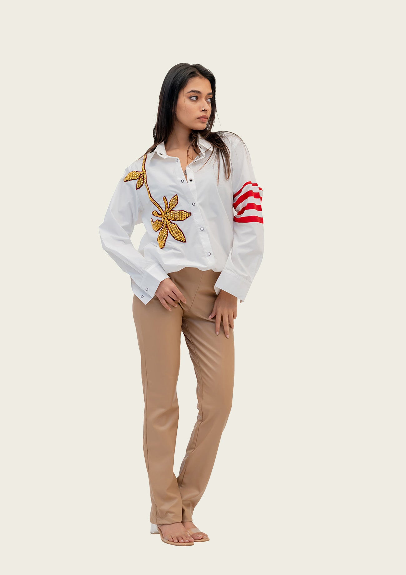 White Cotton Shirt with Embroidery