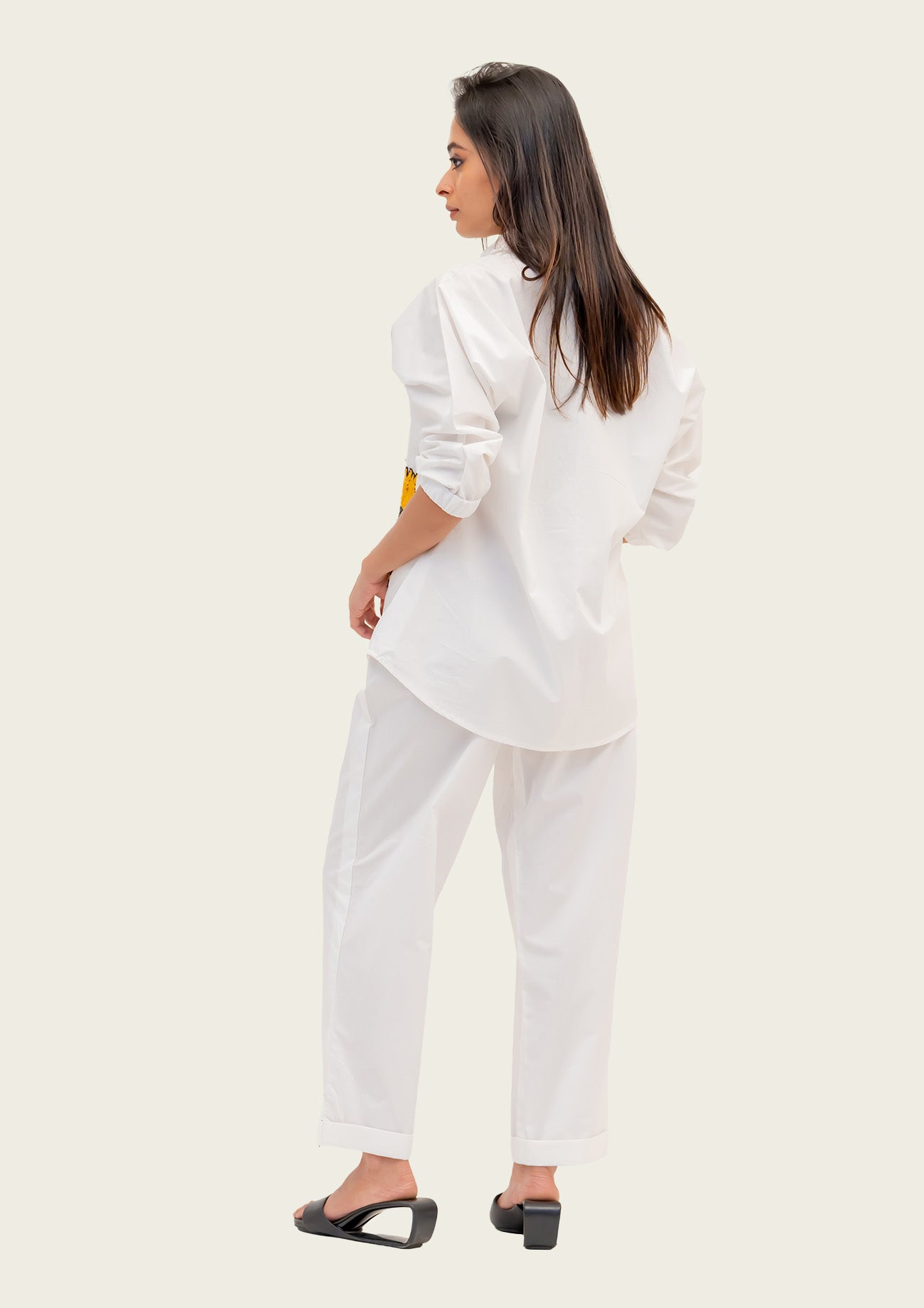 White Cotton Shirt and Pants Co-ord Set with Embroidery