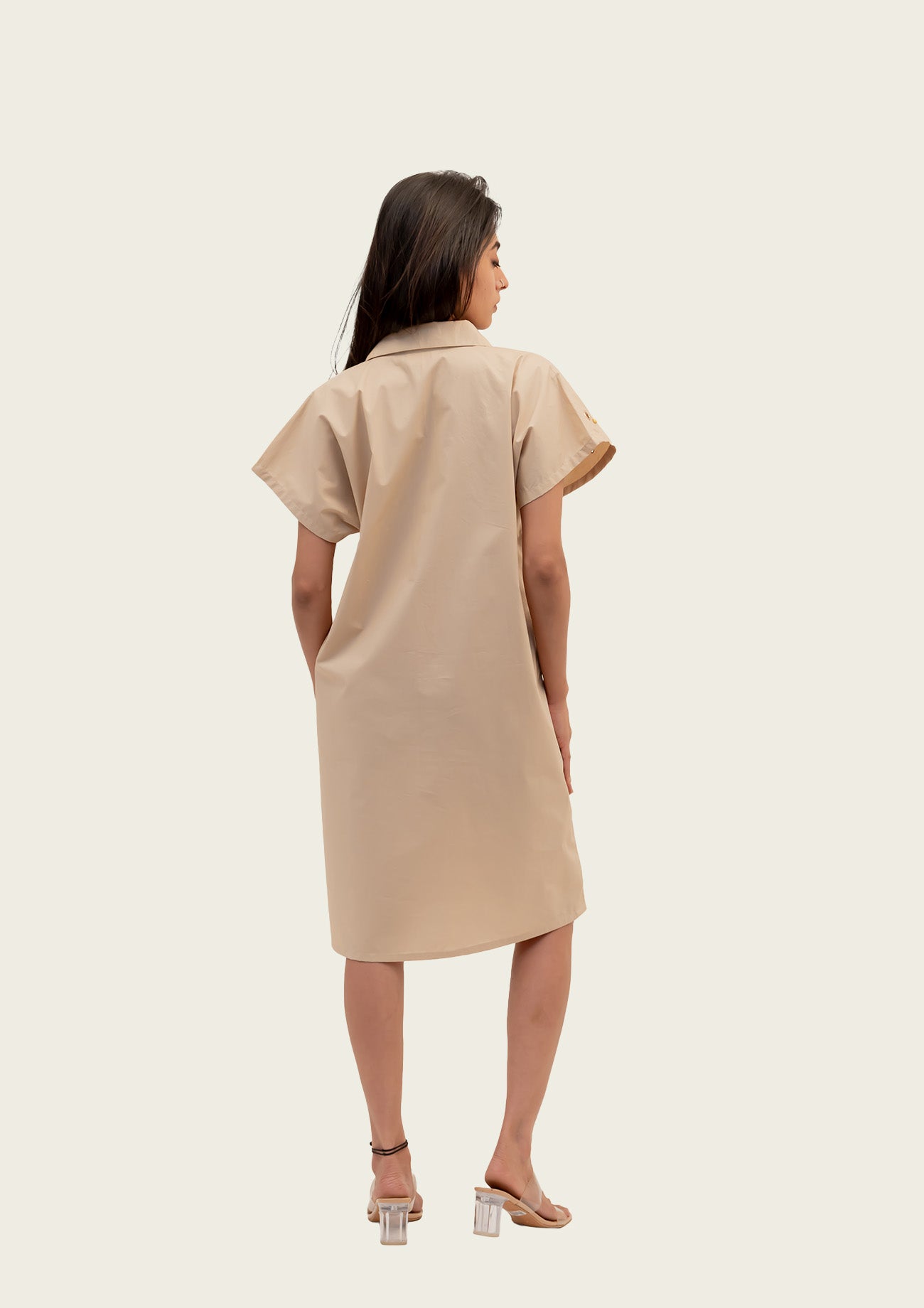 Beige Cotton Dress with Print