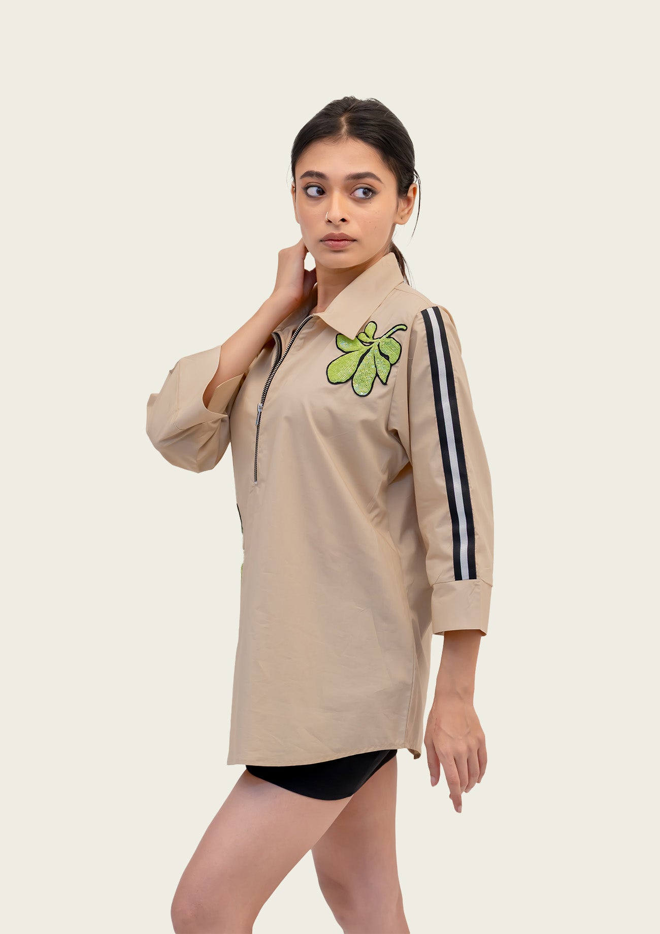 Beige Cotton Shirt with Embroidery