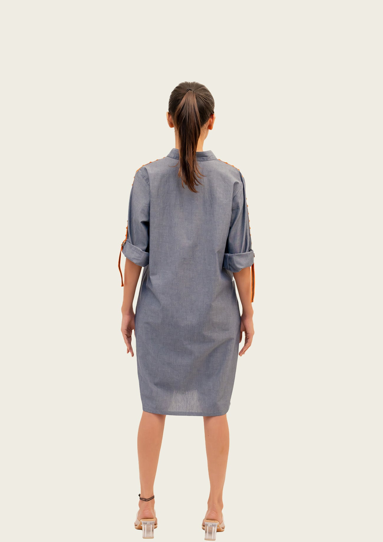Blue Chambray Dress with Embroidery