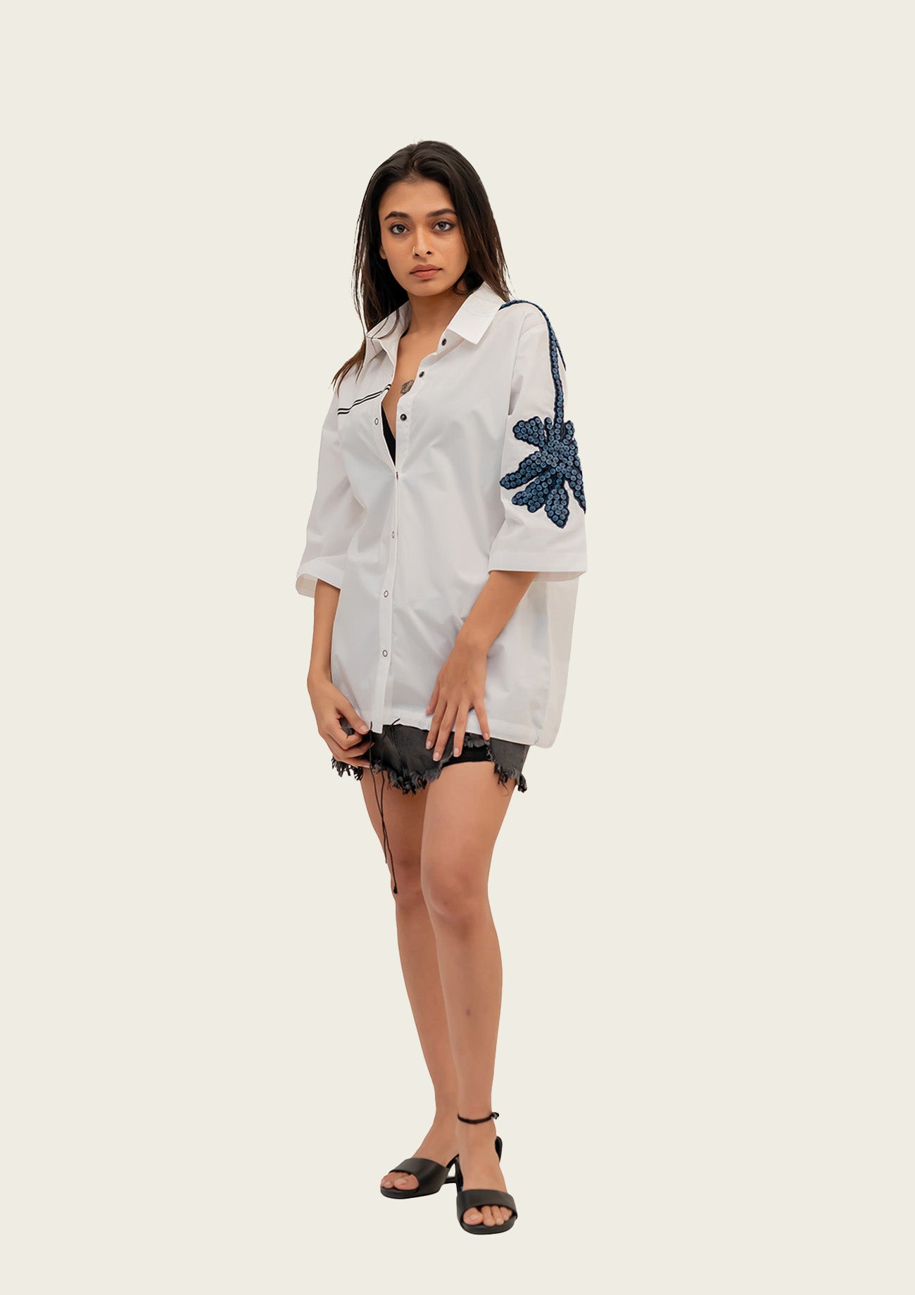 White Cotton Shirt with Embroidery