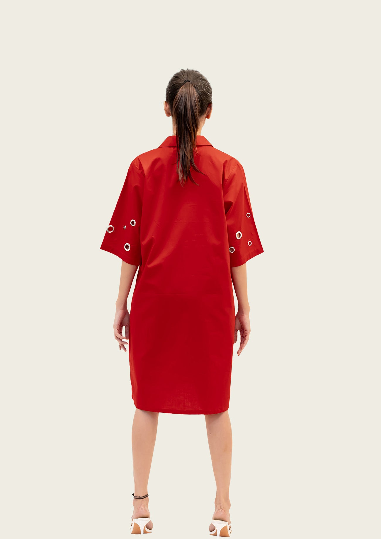Red Cotton Dress with Embroidery
