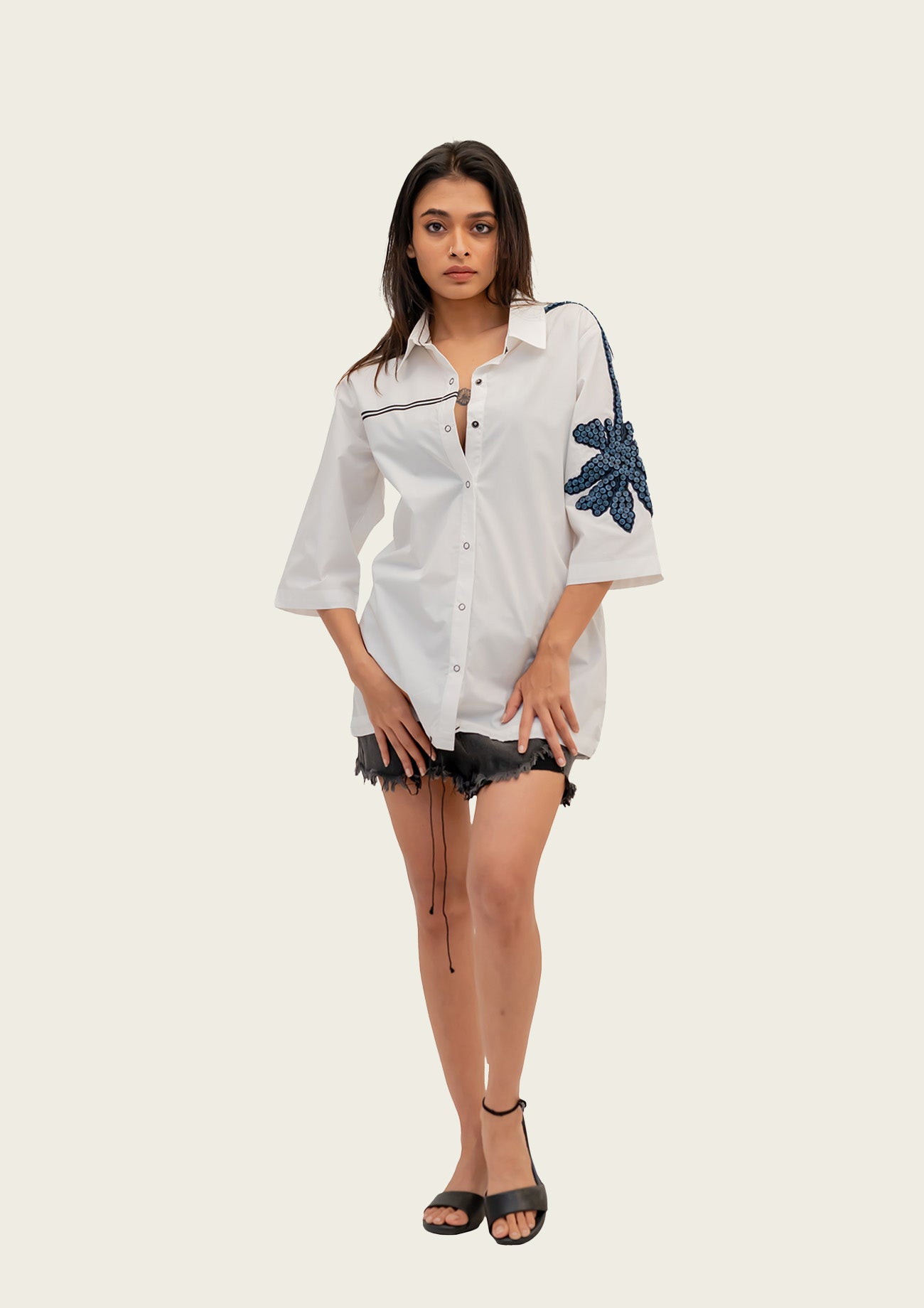 White Cotton Shirt with Embroidery